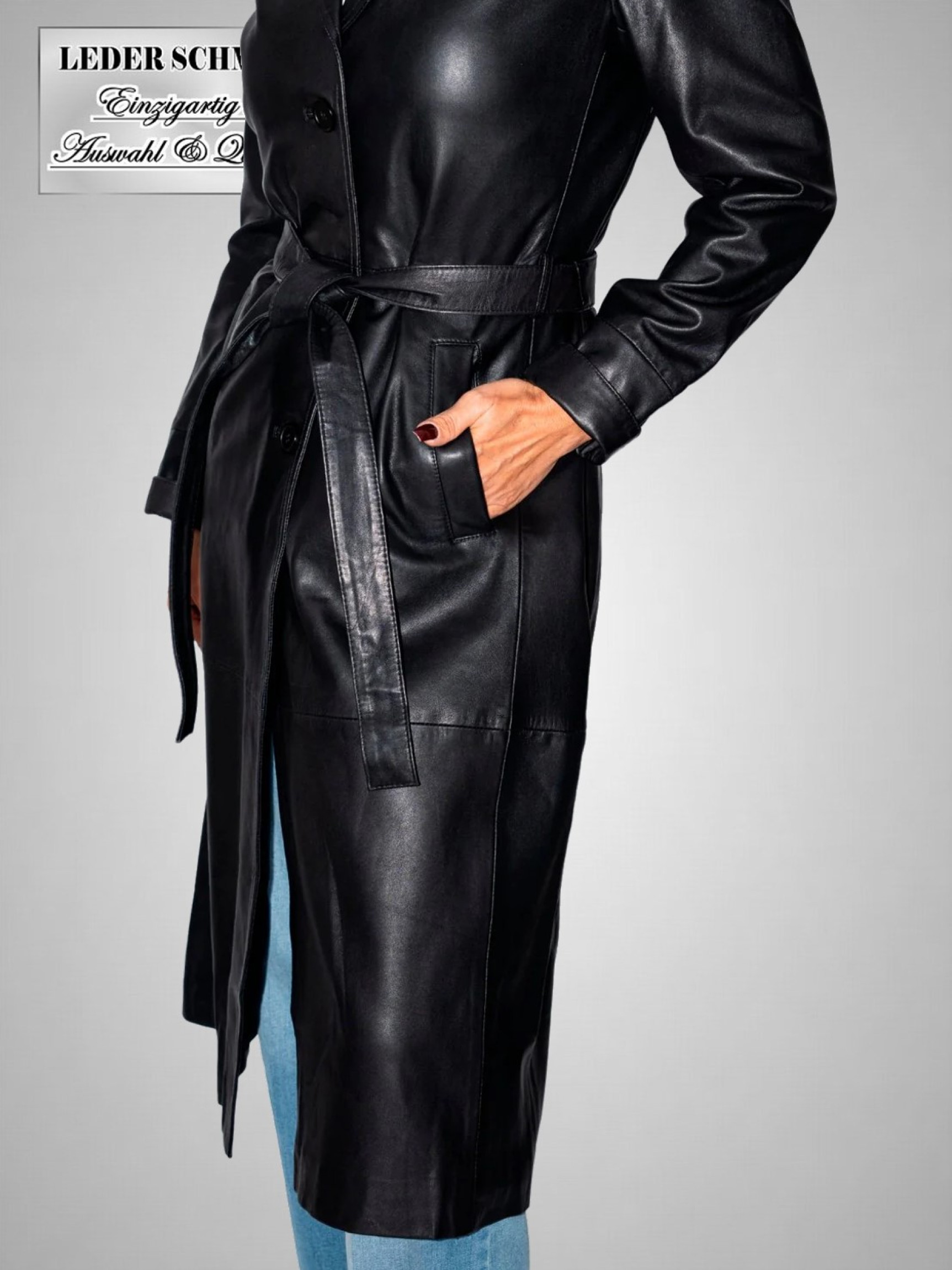 klassischer langer Damen Ledermantel