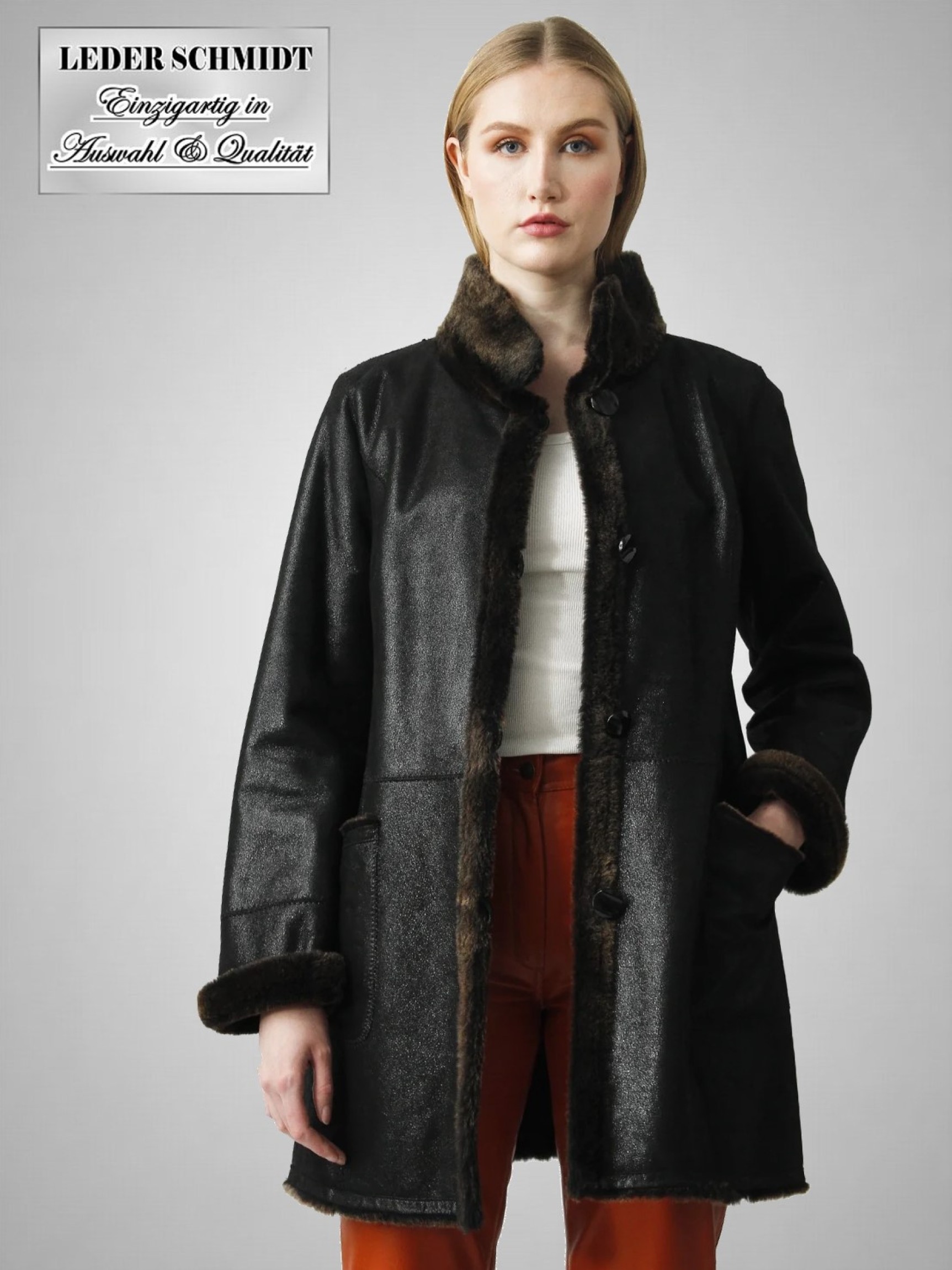 leichte schwarze Damen Lammfelljacke  halblang