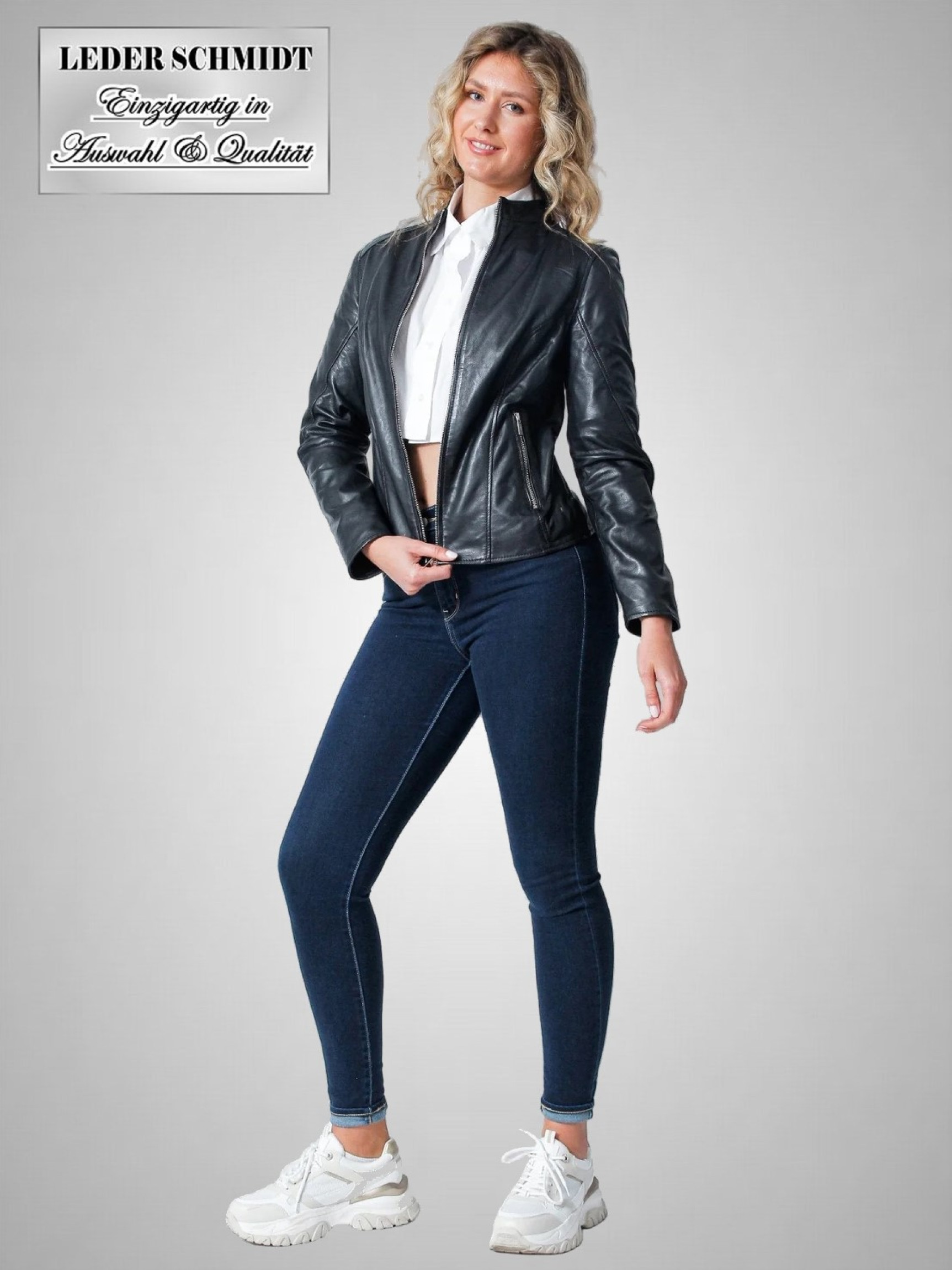 kurze schwarze Damen Lederjacke