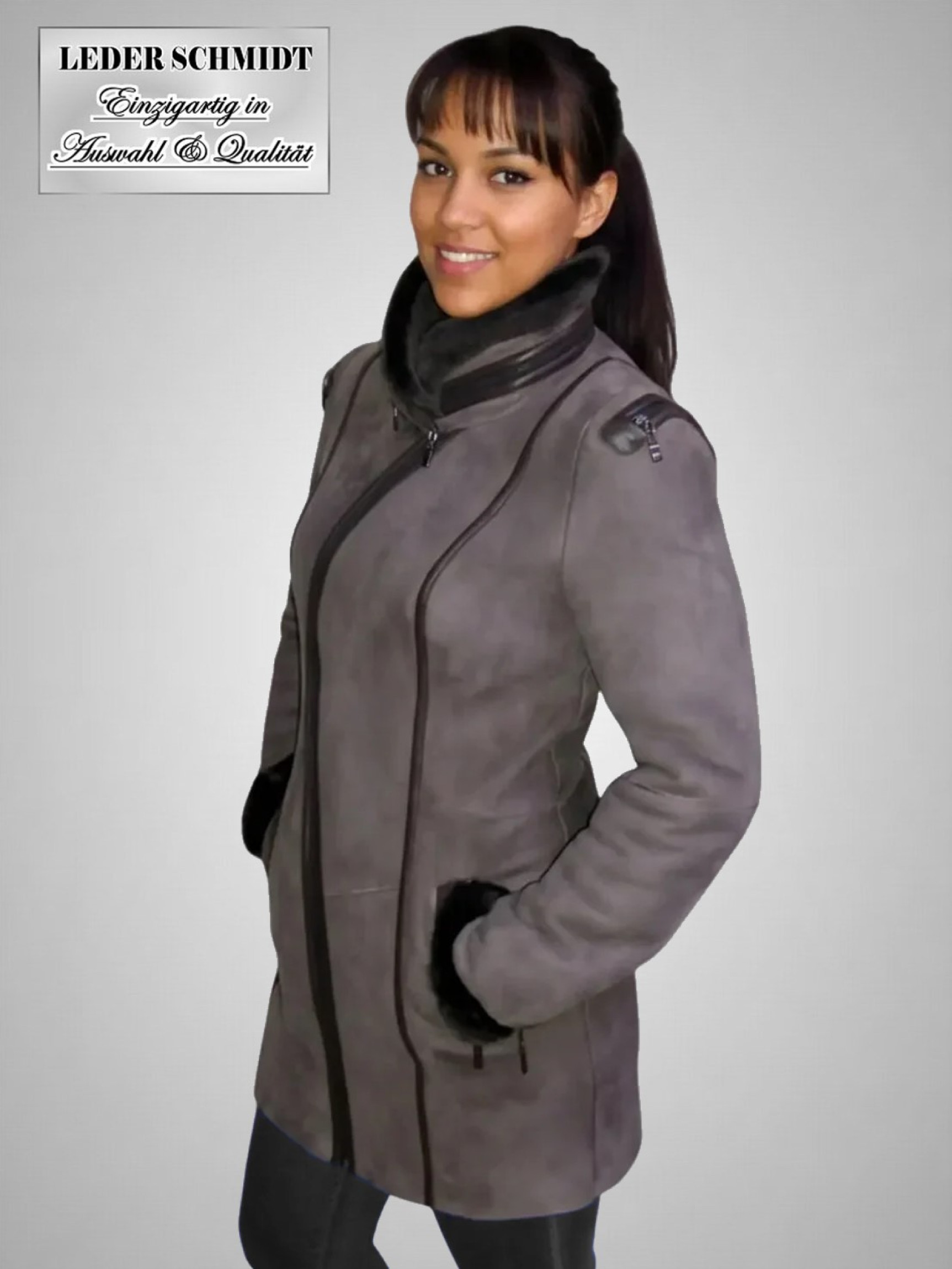 Damen Lammfelljacke mit Reißverschluss