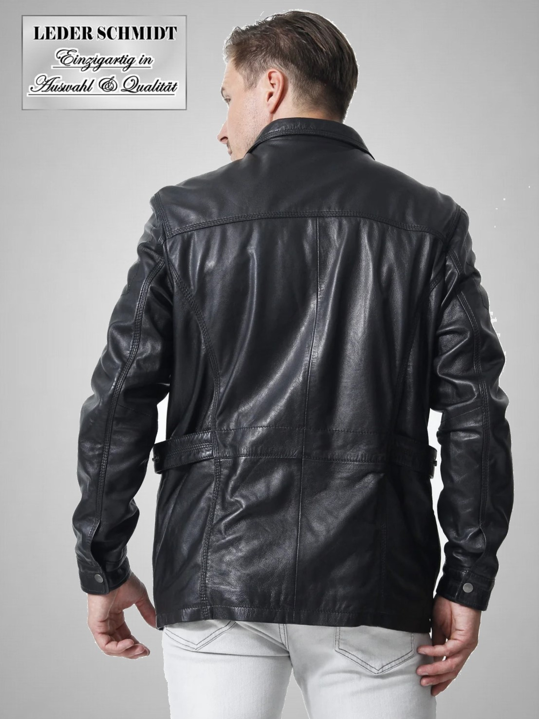 lange dünne Herren Lederjacke schwarz