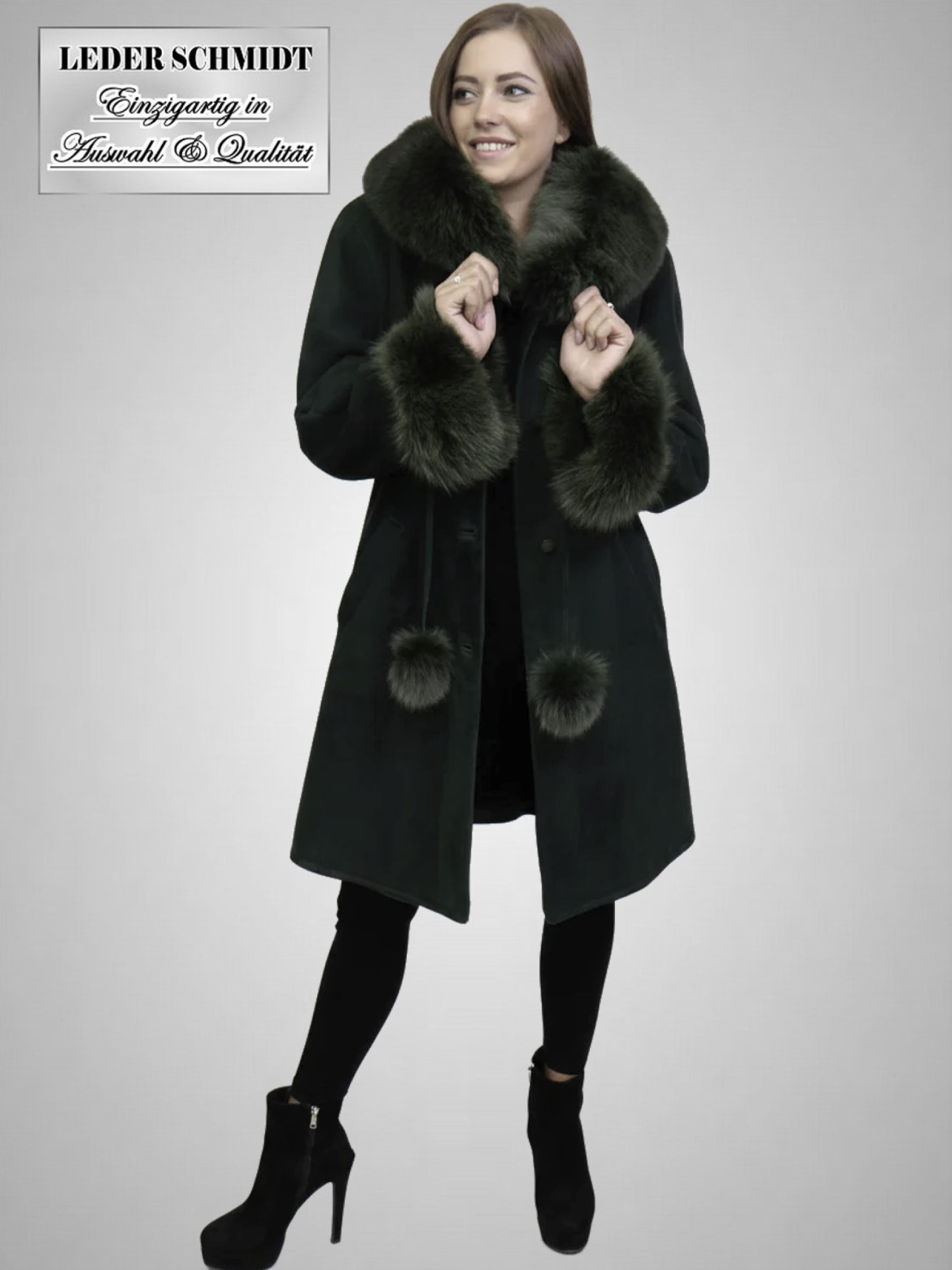 Lange Damen Lammfelljacke mit Pelz