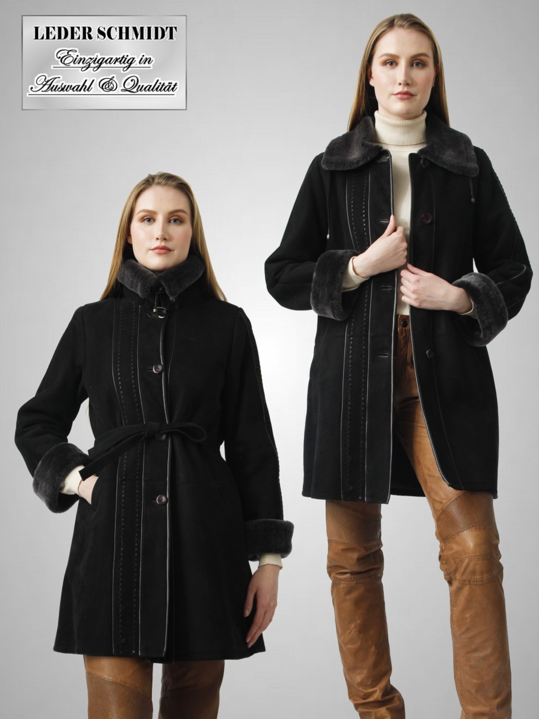 lange Damen Lammfelljacke schwarz