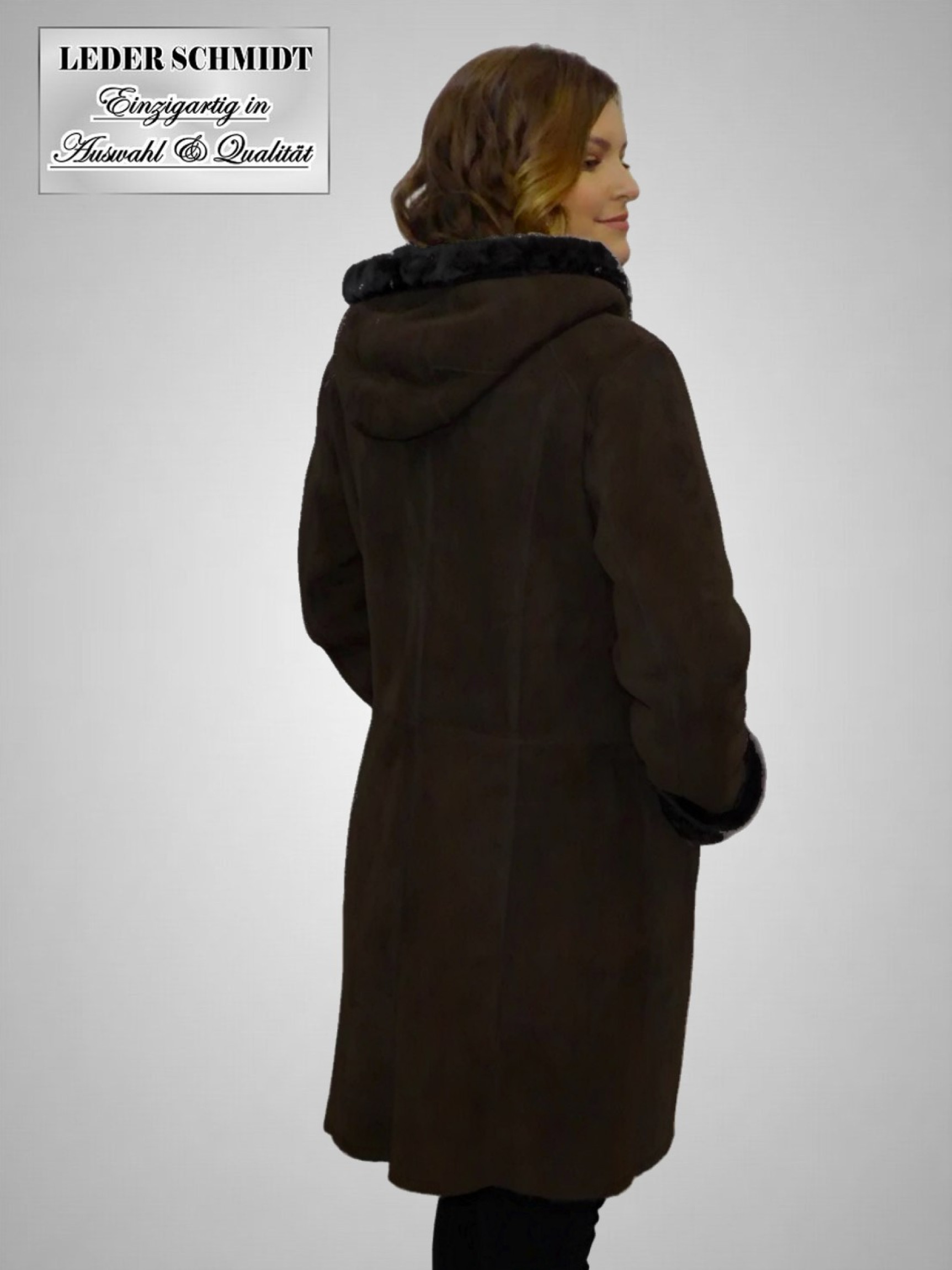 Damen Lammfelljacke / Mantel mit Kapuze