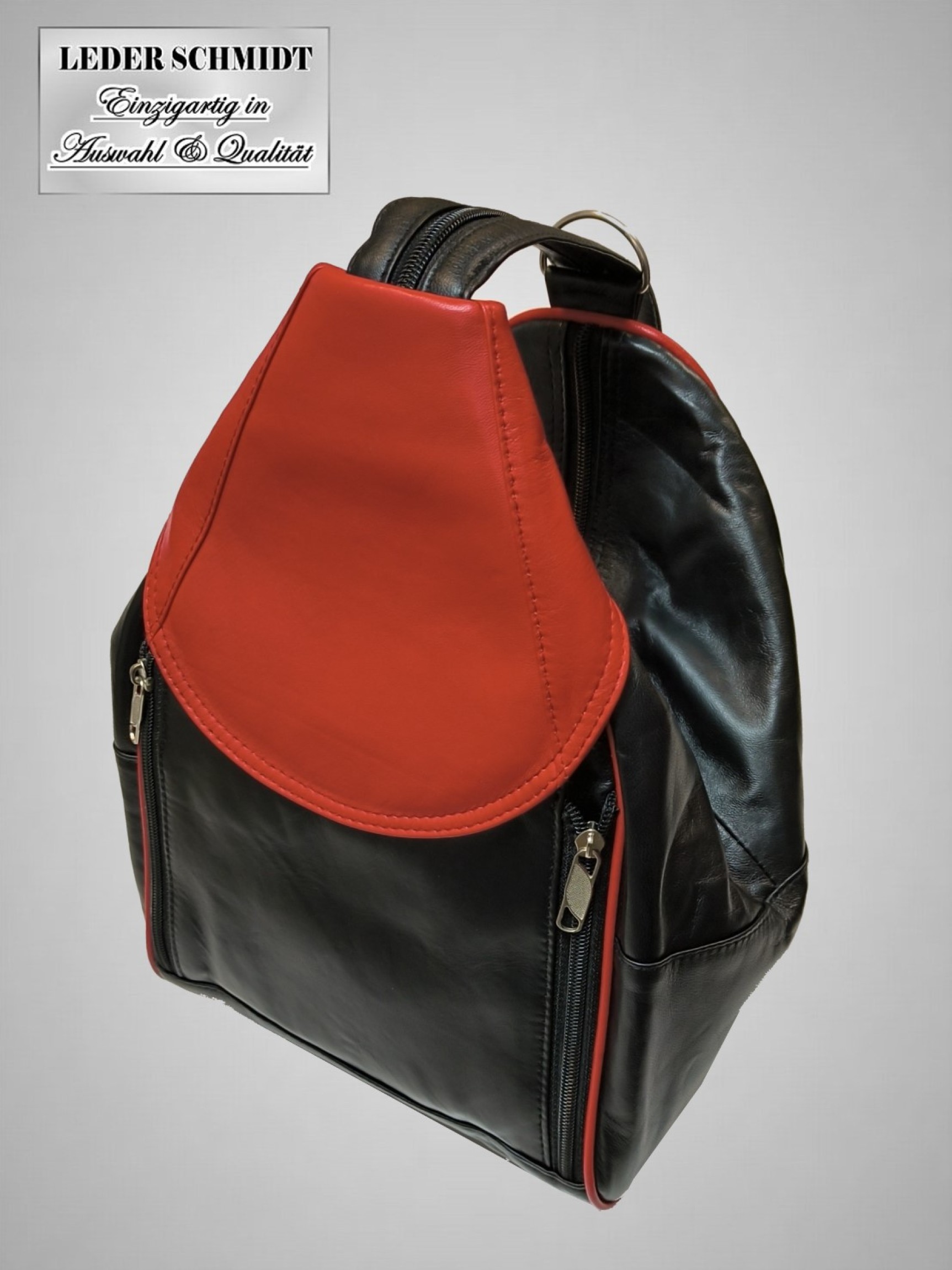 Damen Lederrucksack super leicht in rot schwarz