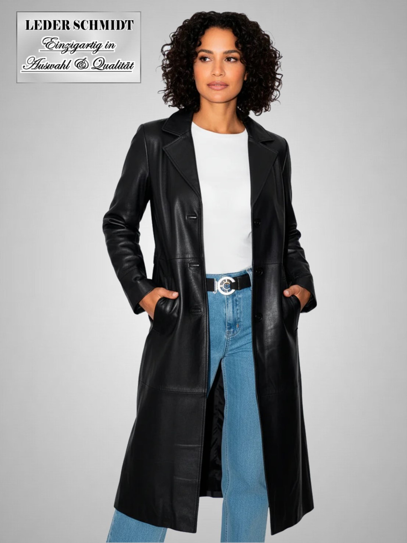 klassischer langer Damen Ledermantel