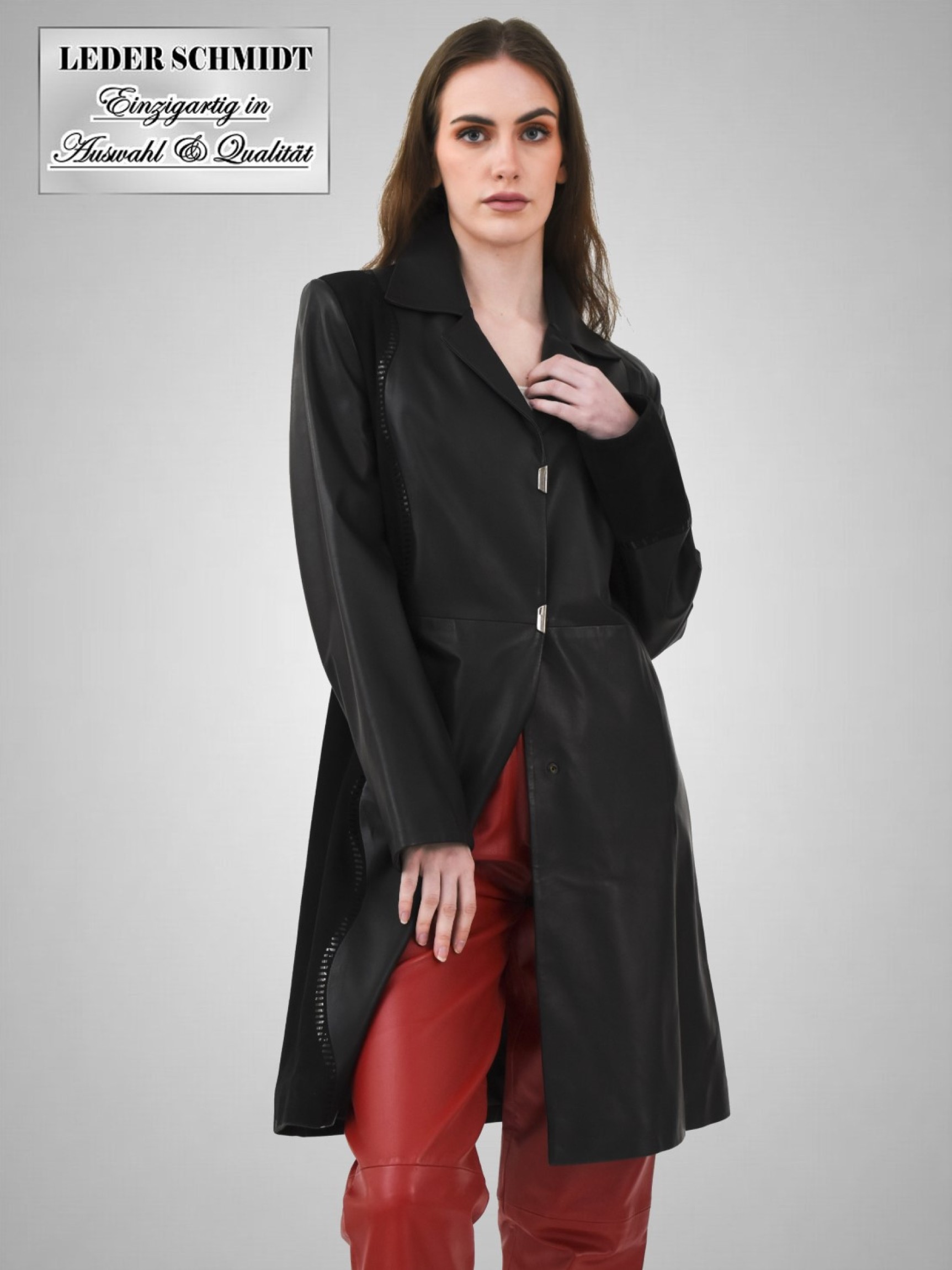 leichter schwarzer Damen Leder-Kurzmantel
