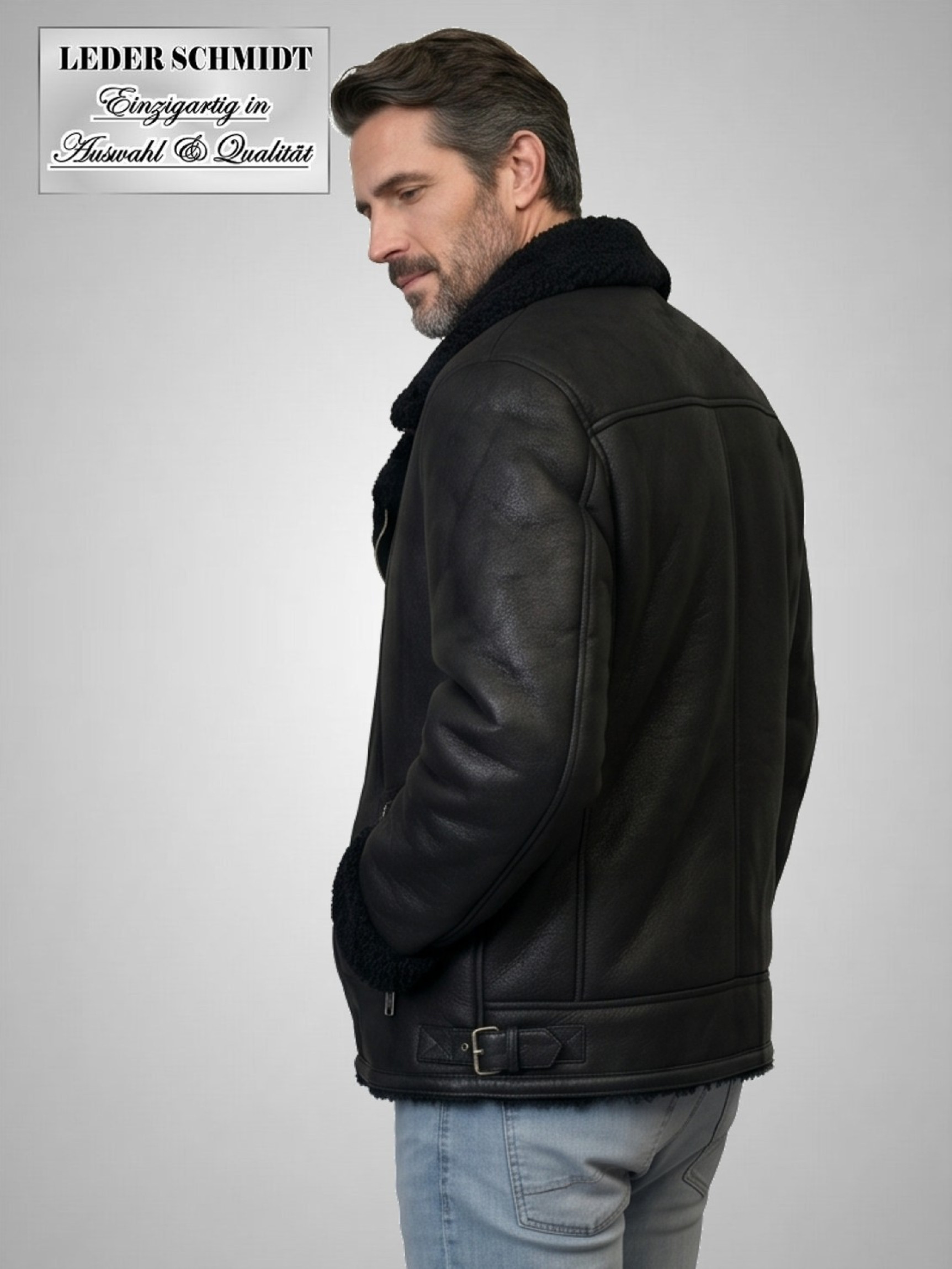 schwarze Herren Lammfelljacke