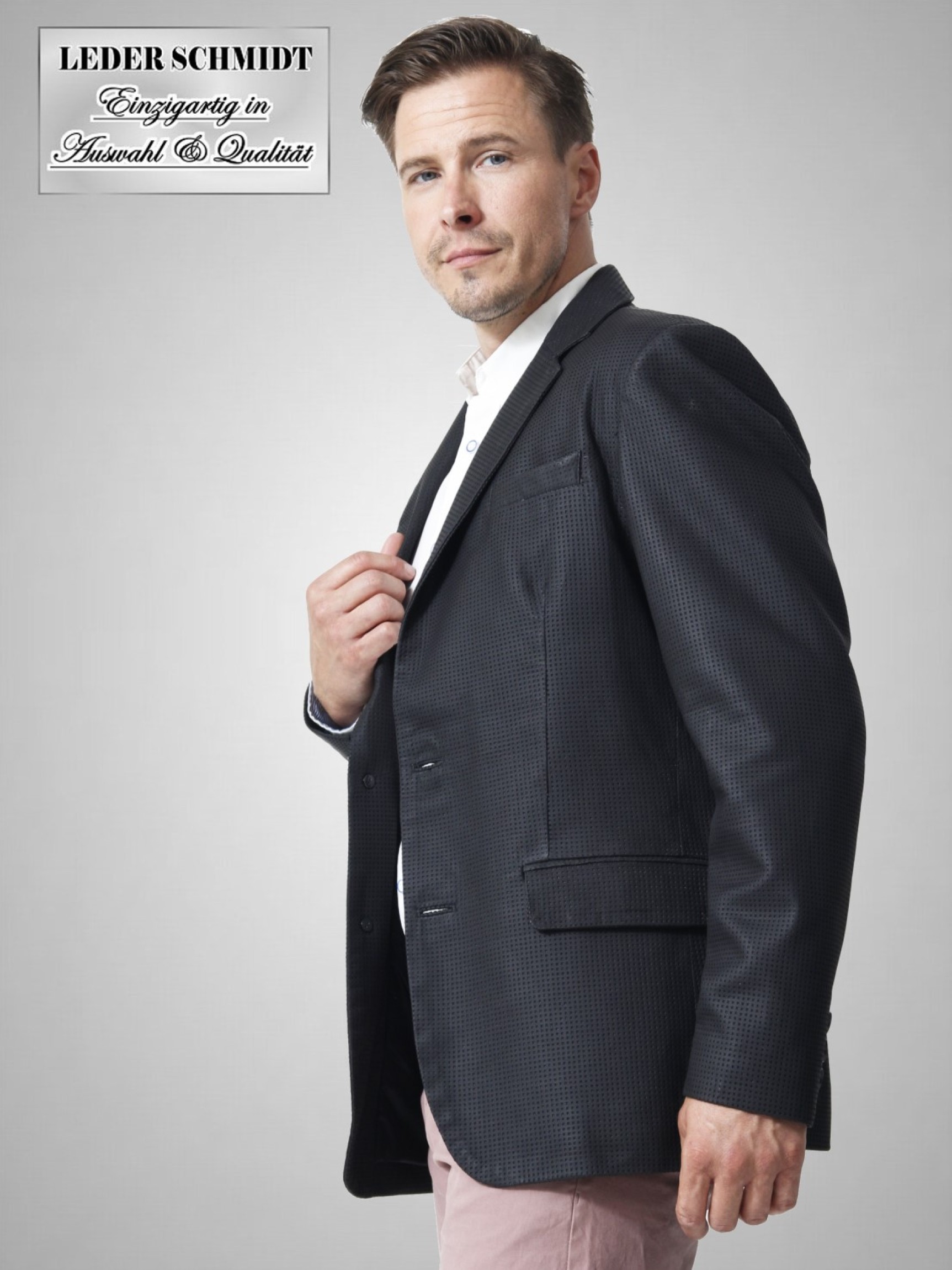 Herren Leder Sakko Blazer schwarz schick