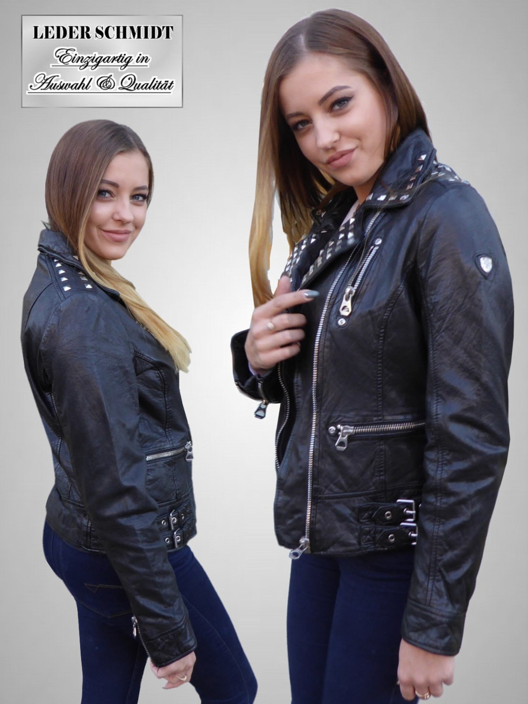 nieten Lederjacke kurz Damen schwarz