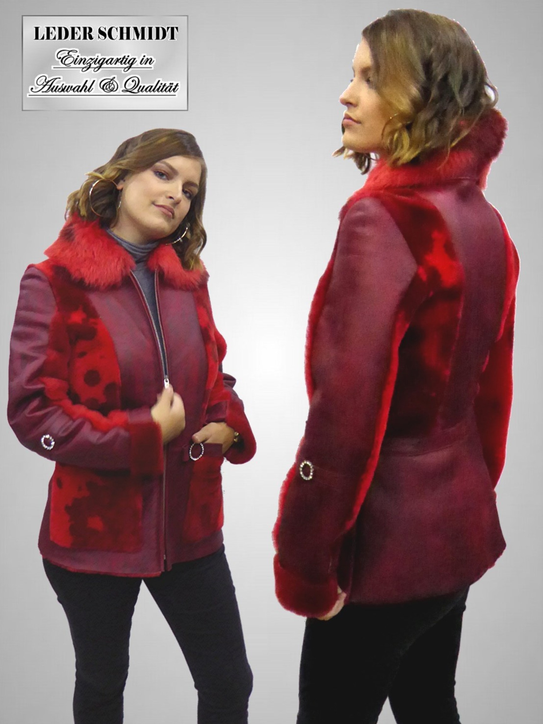 kurze Damen Lammfelljacke in rot