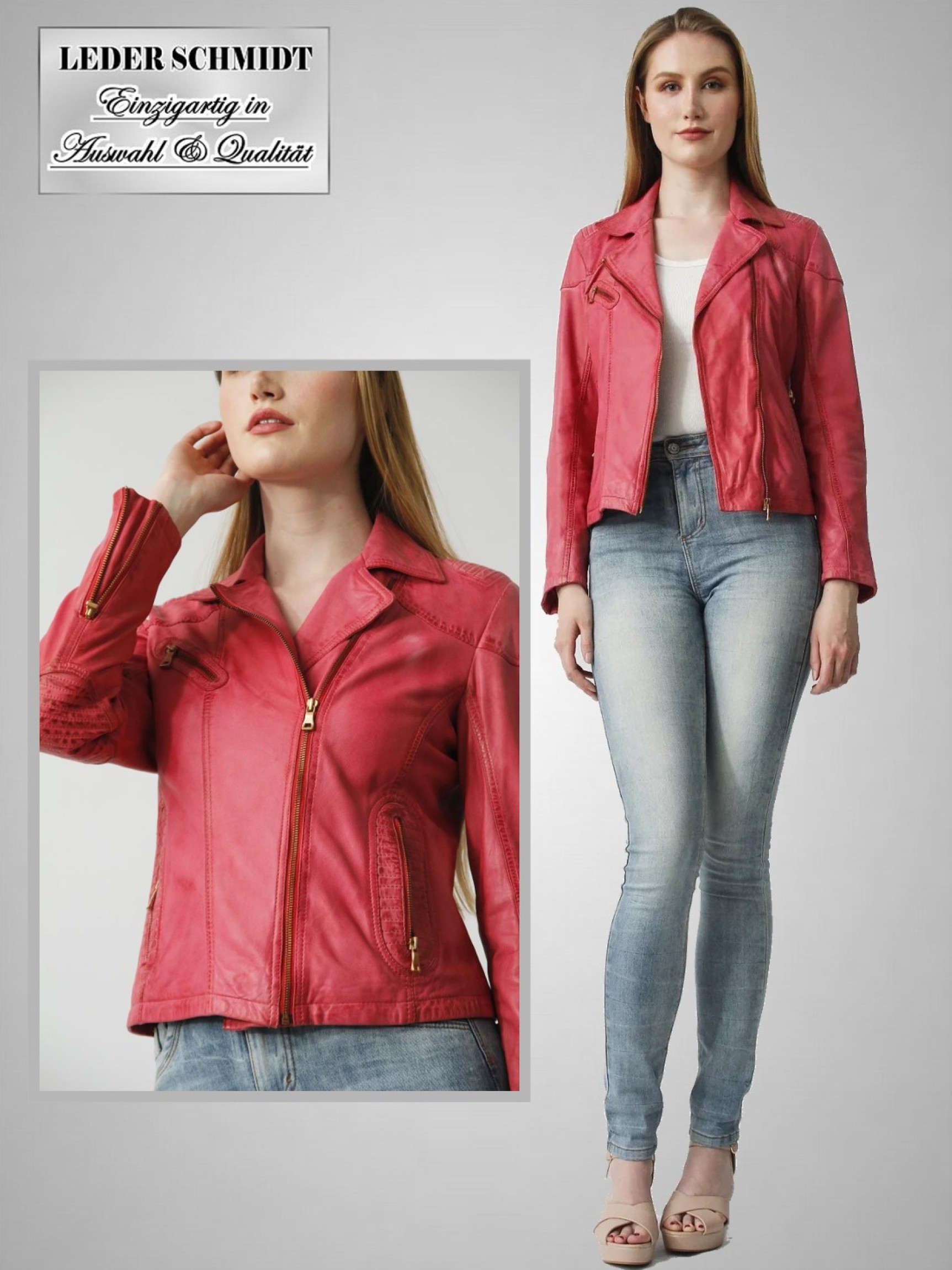 Damen kurze Motorrad-Lederjacke