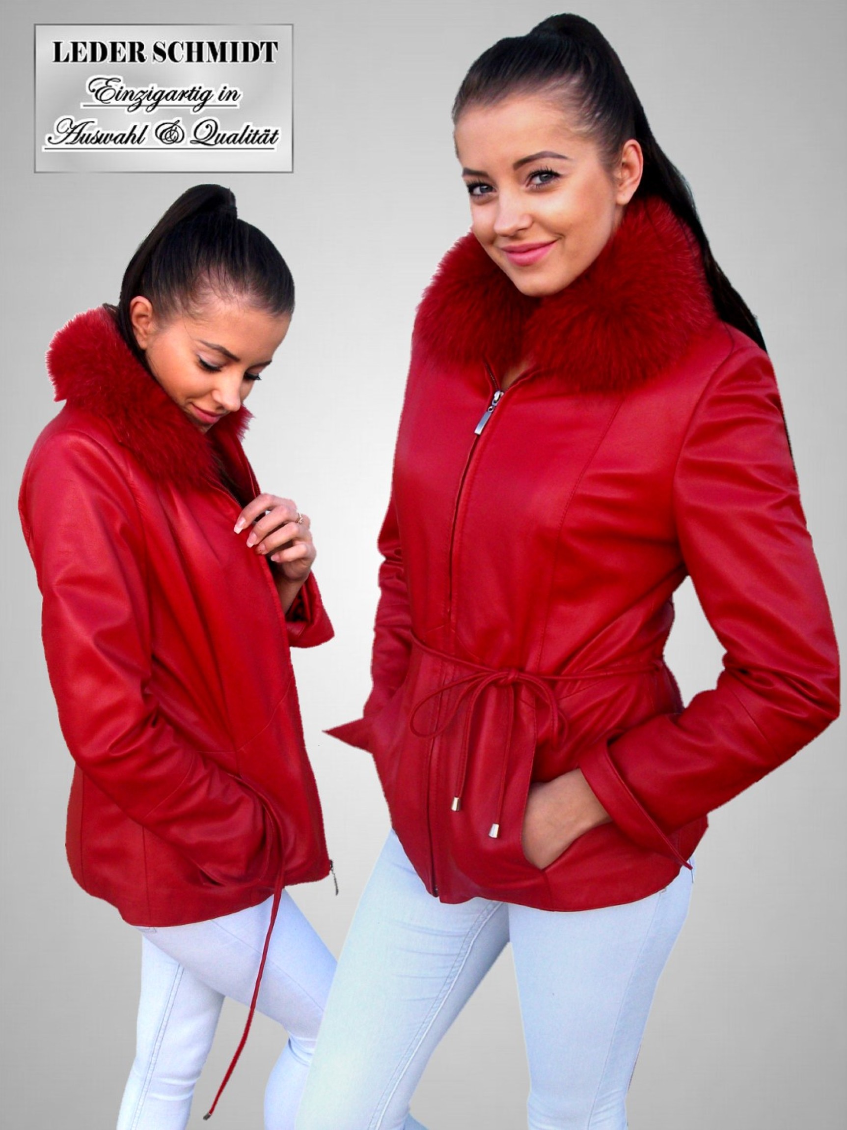 Kurze Damen Lederjacke mit Pelz in taillierte Form.