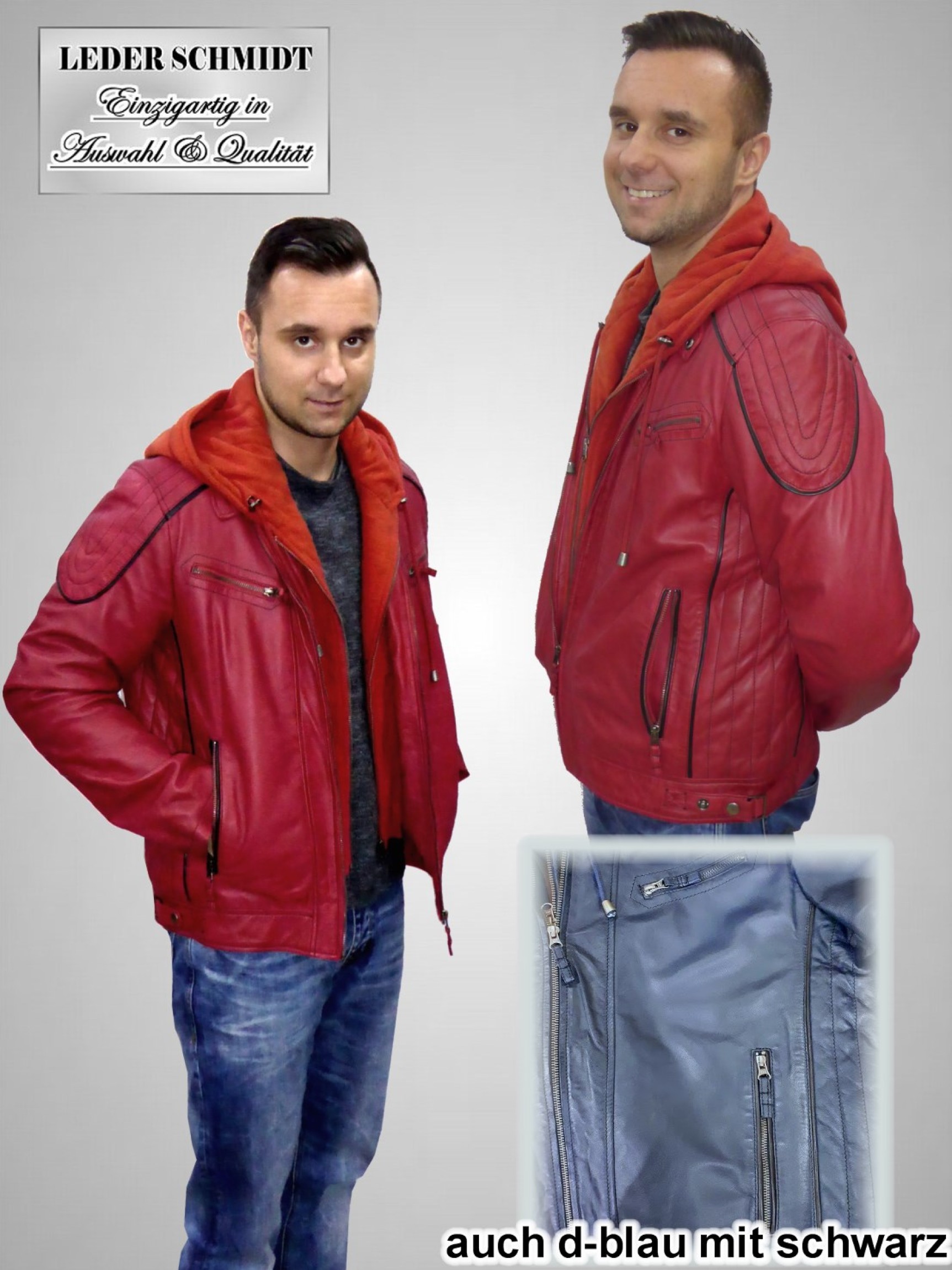 Herren Lederjacke in rot oder d-blau