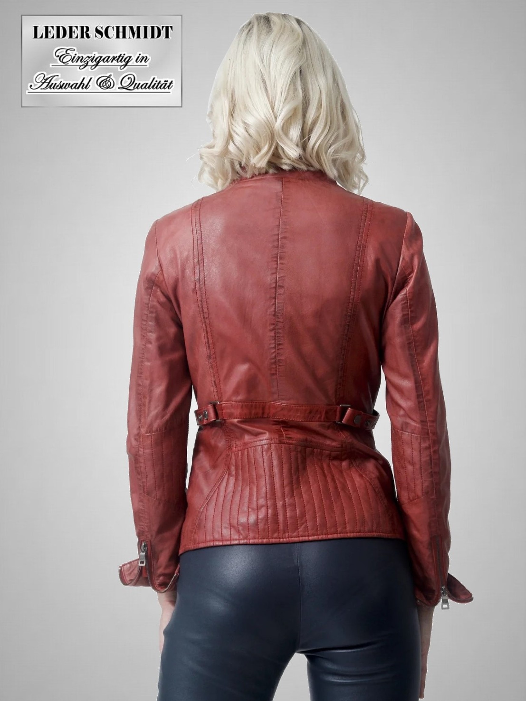 rote leichte Lederjacke Stehkragen Dame