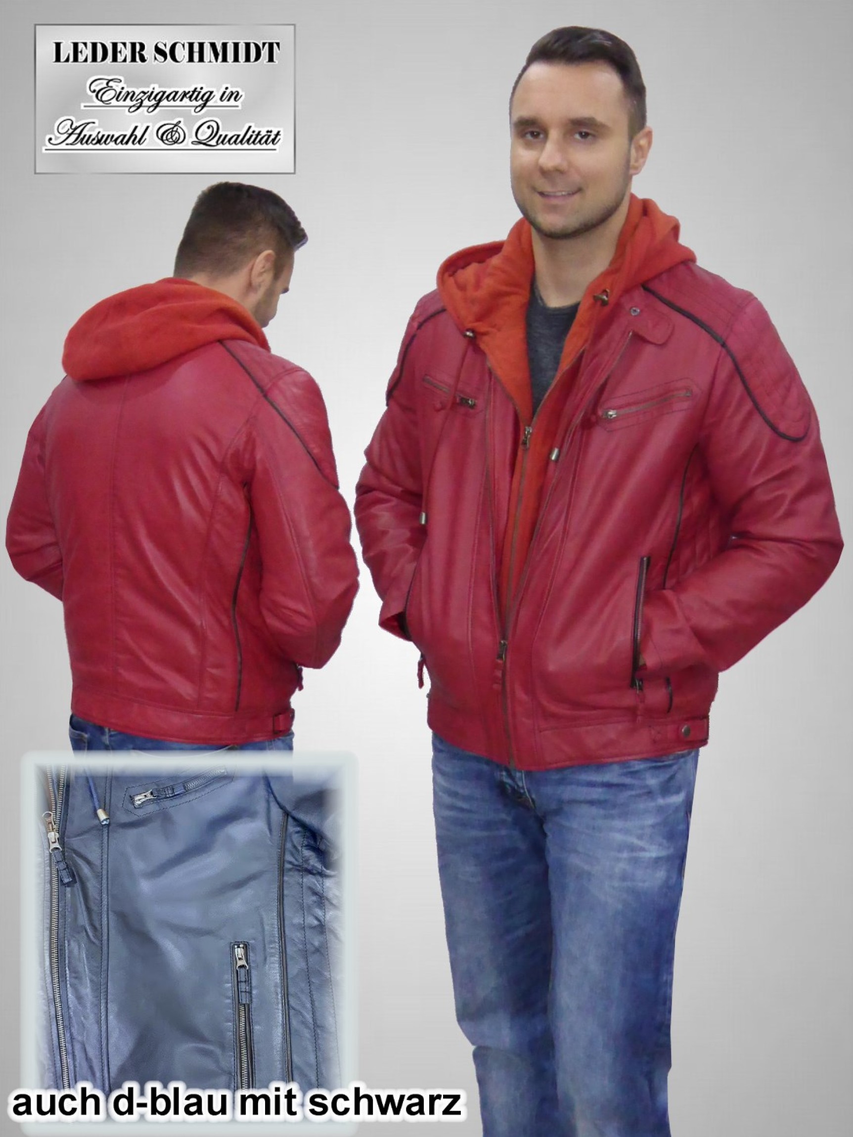Herren Lederjacke in rot oder d-blau