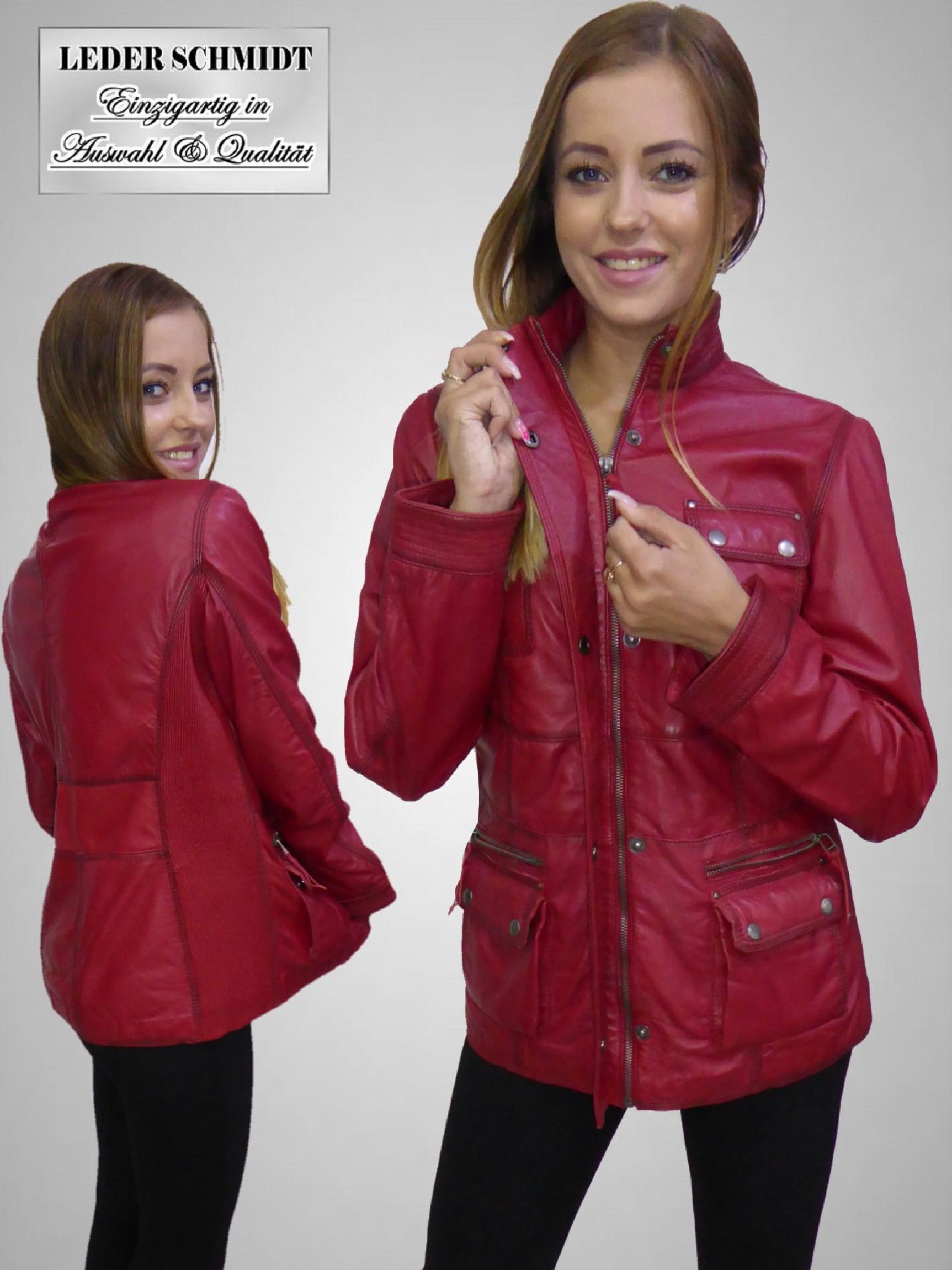 halblange Lederjacke mit Reißverschluss