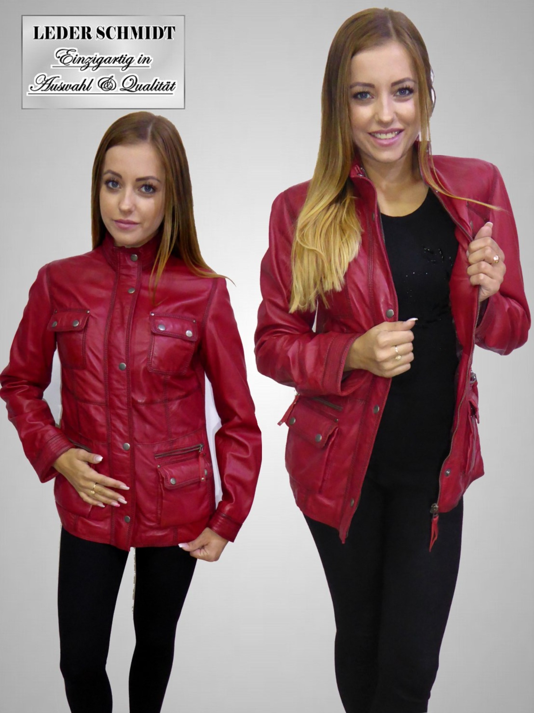 halblange Lederjacke mit Reißverschluss