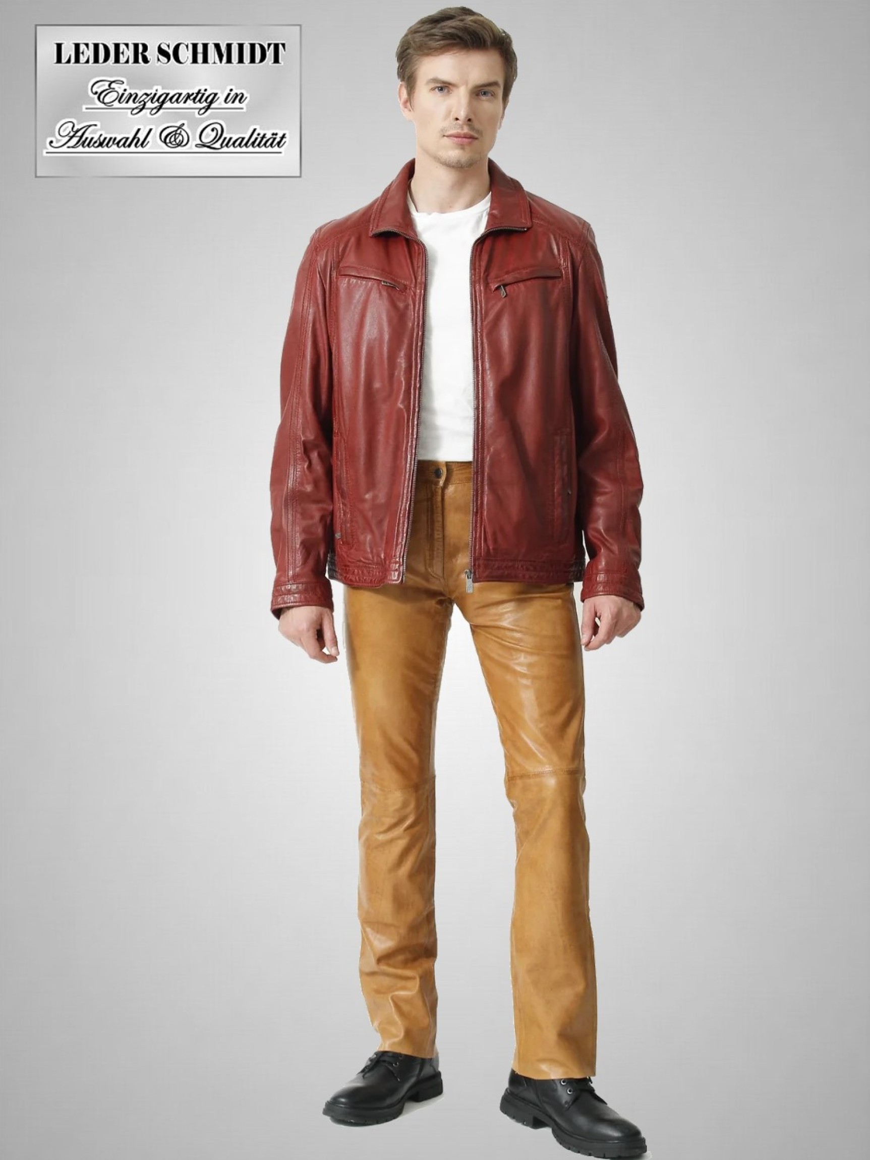 kurze Herren Lederjacke rot