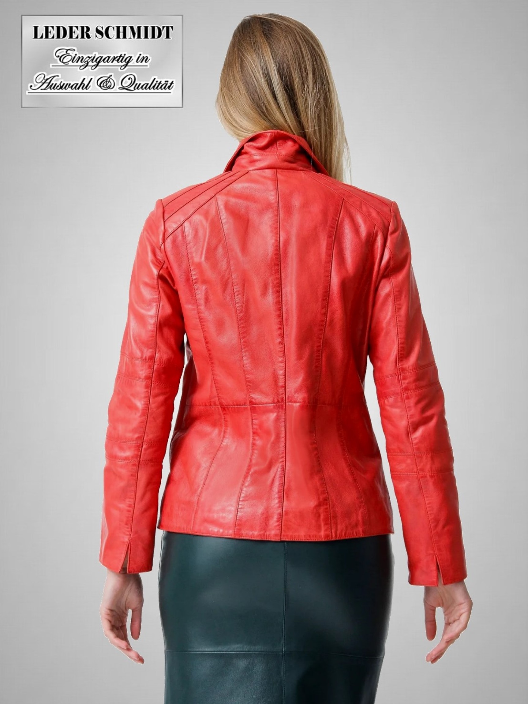 Damen Lederjacke kurz rot echtes Lammnappa Reißverschluss Revers