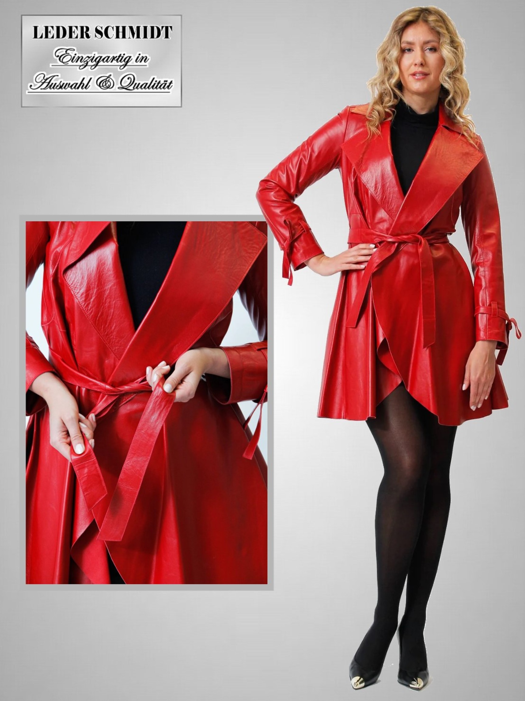 roter echter Lammnappa Damen Leder-Mantel