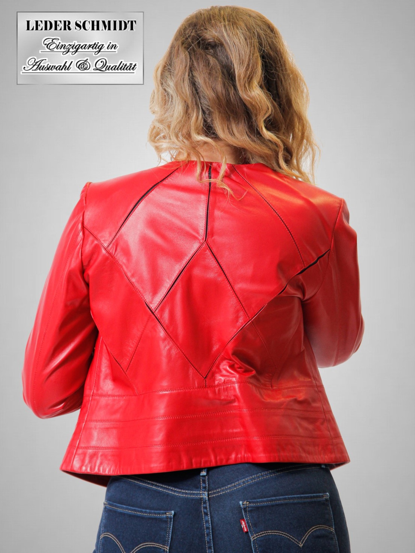 rote Lederjacke Damen ohne Kragen Lammnappa