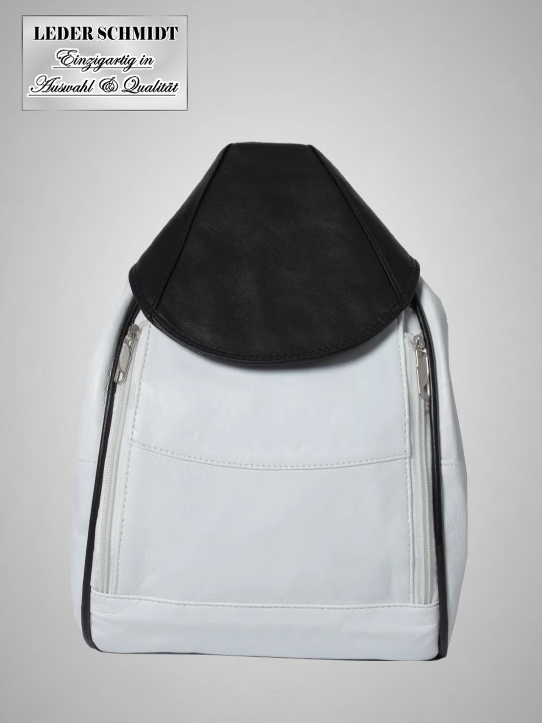 leichter Lederrucksack weiß schwarz