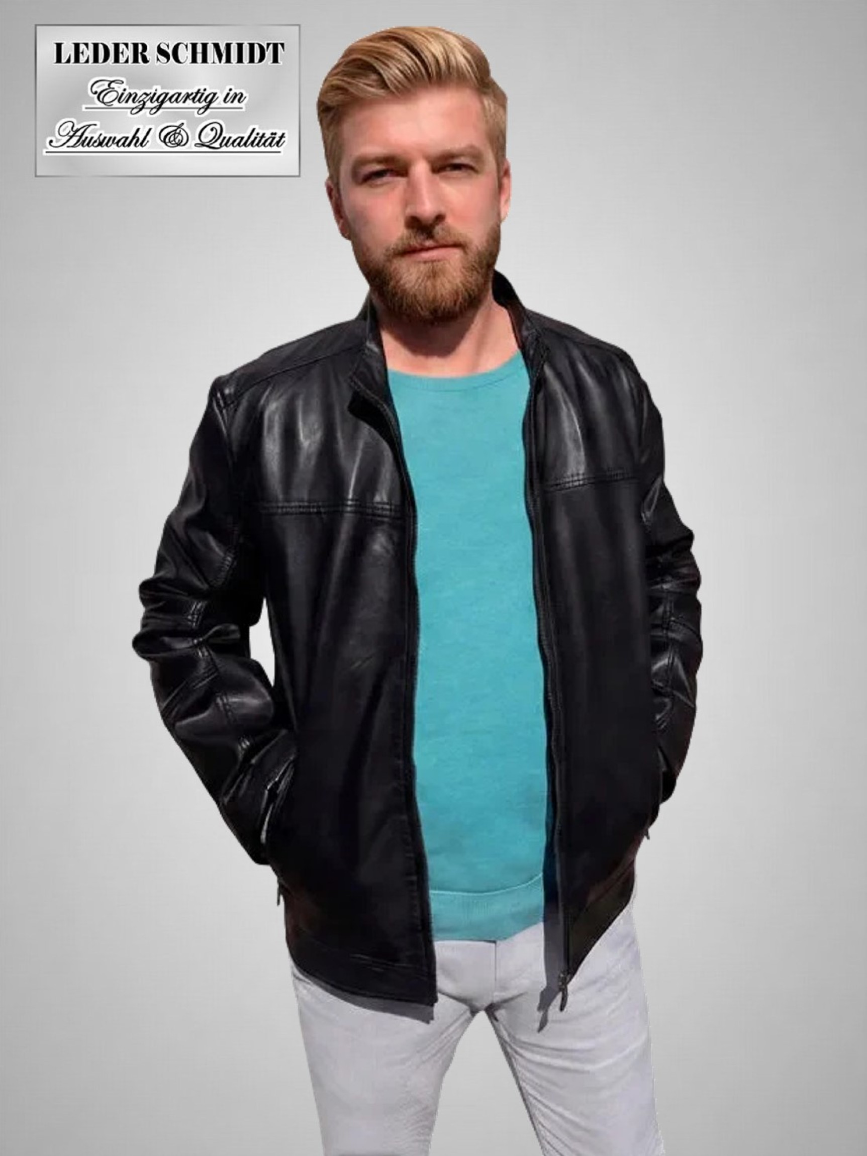 Herren Lederjacke Biker schwarz