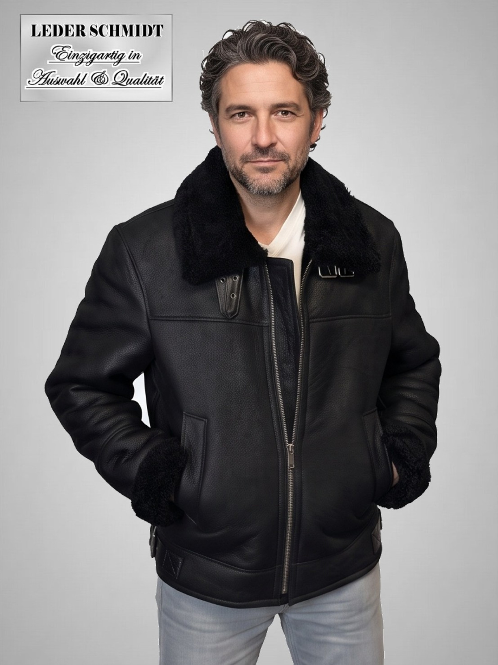 kurze Herren Lammfelljacke schwarz