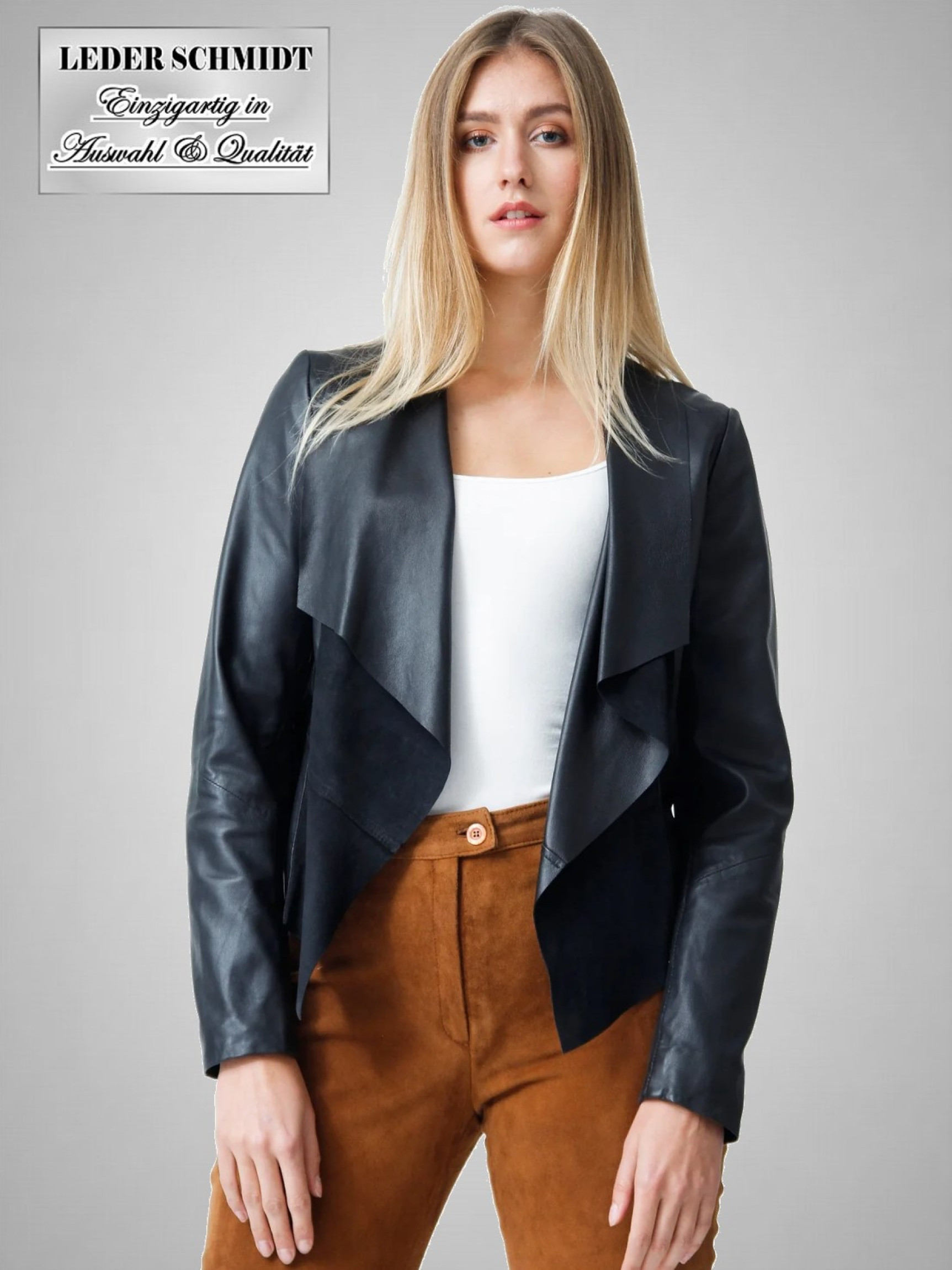 kurze schwarze Damen-Lederjacke
