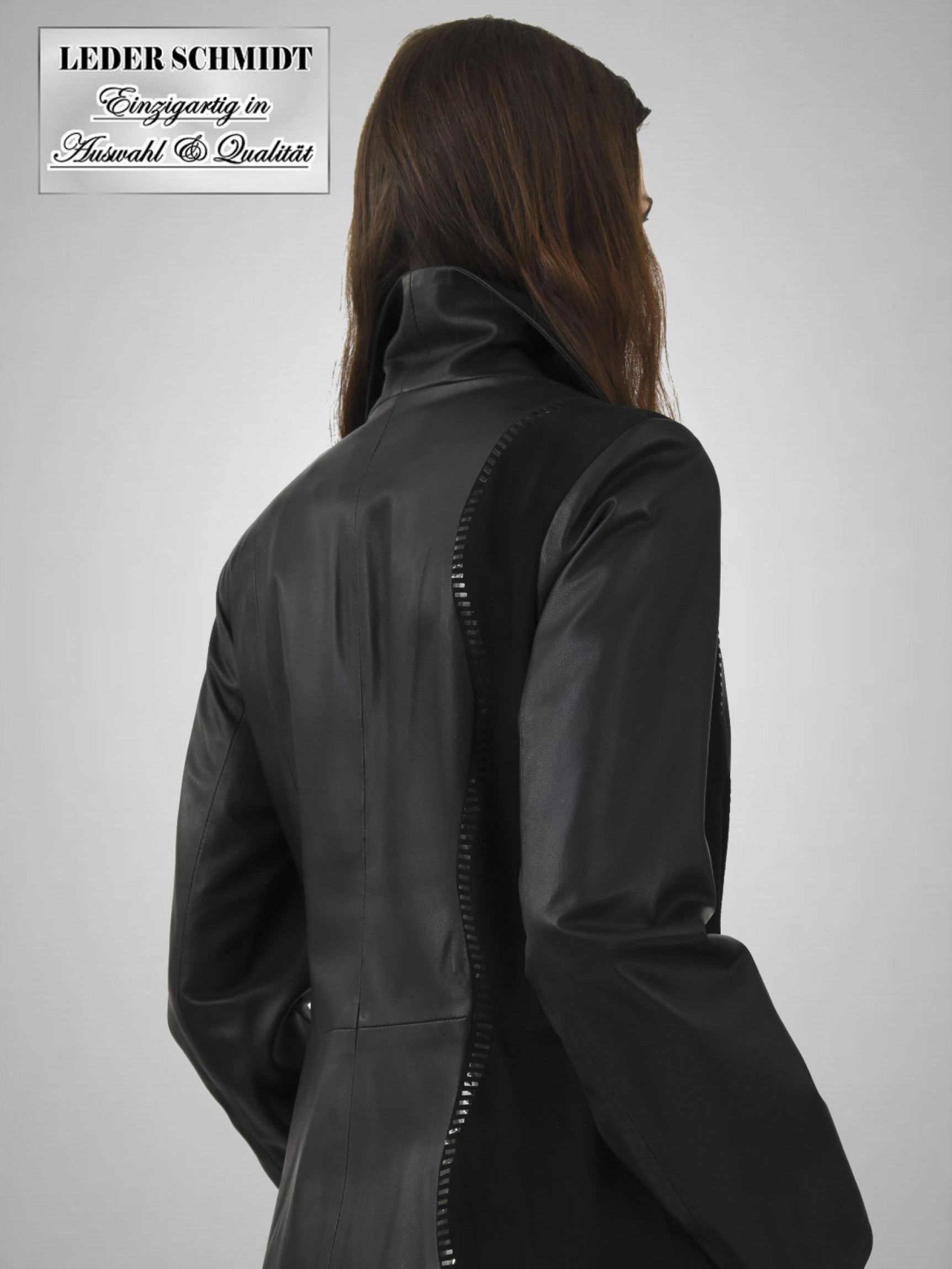 leichter schwarzer Damen Leder-Kurzmantel