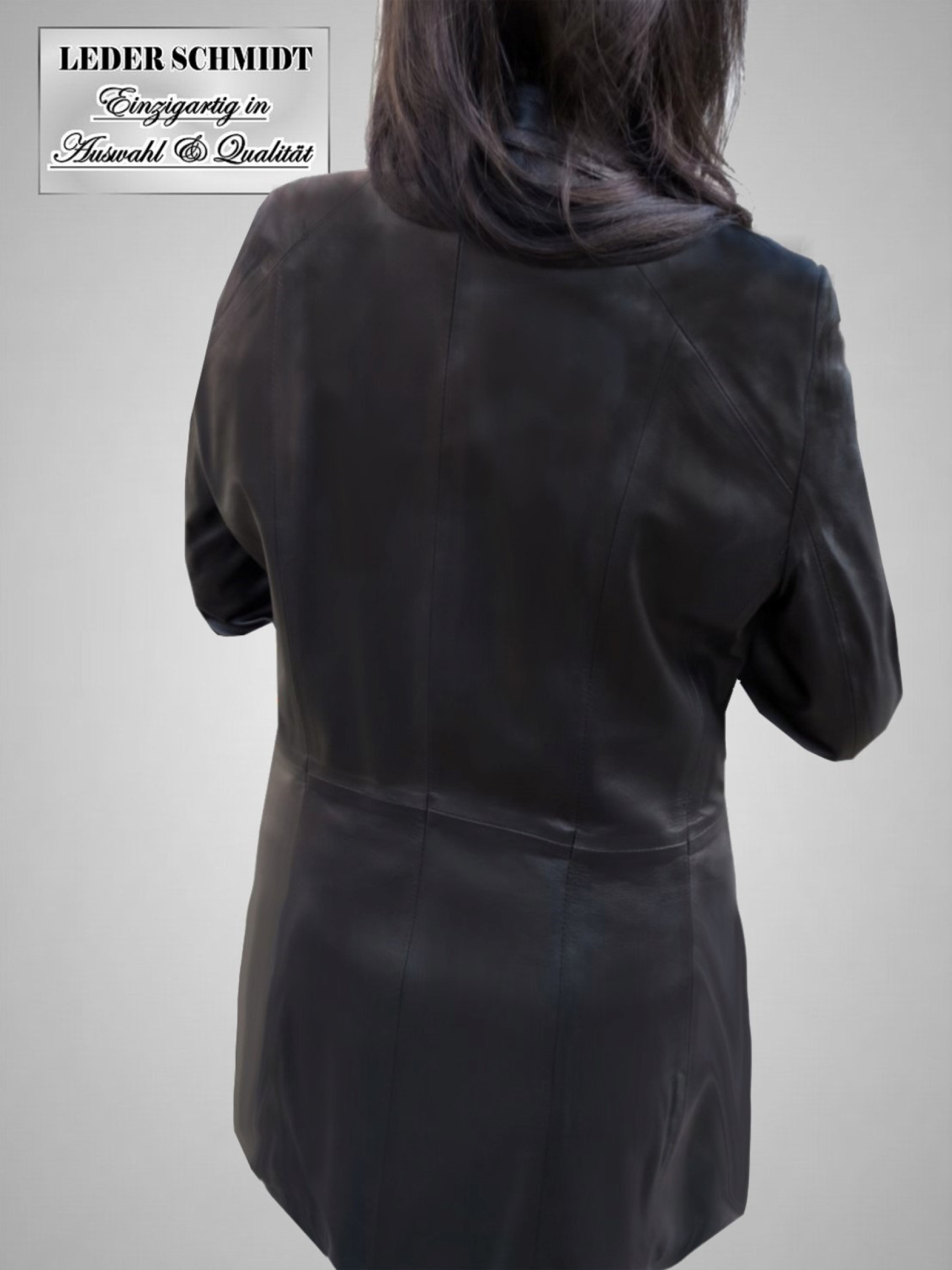 schwarze Damen lange Lederjacke