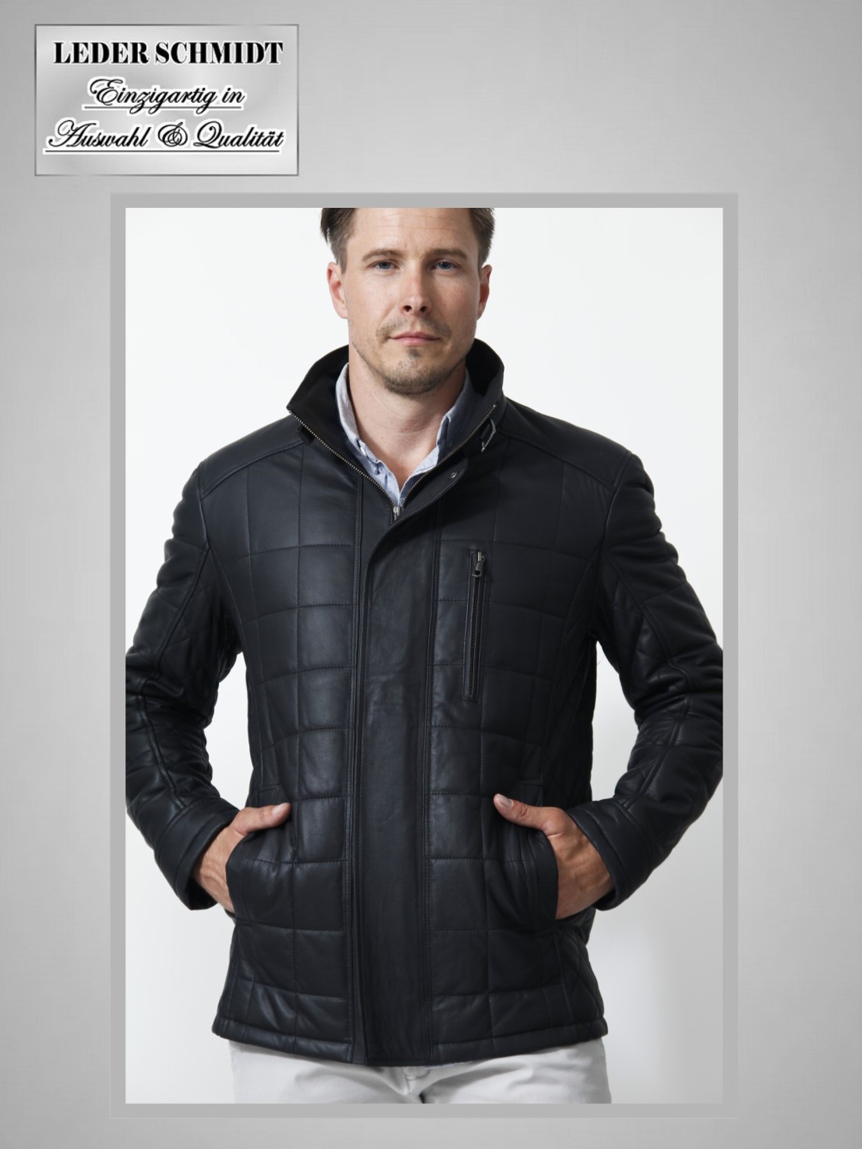 halb lange Herrenlederjacke schwarz