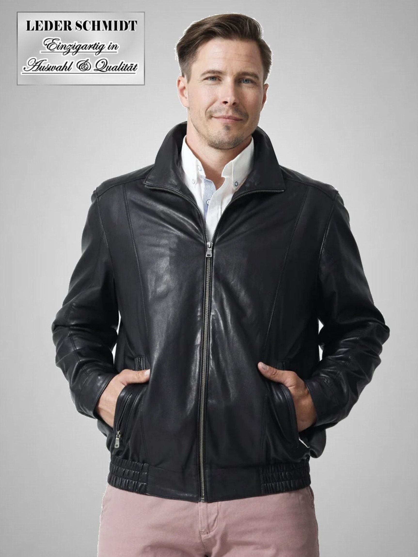 leichte kurze Herren Lederjacke in schwarz