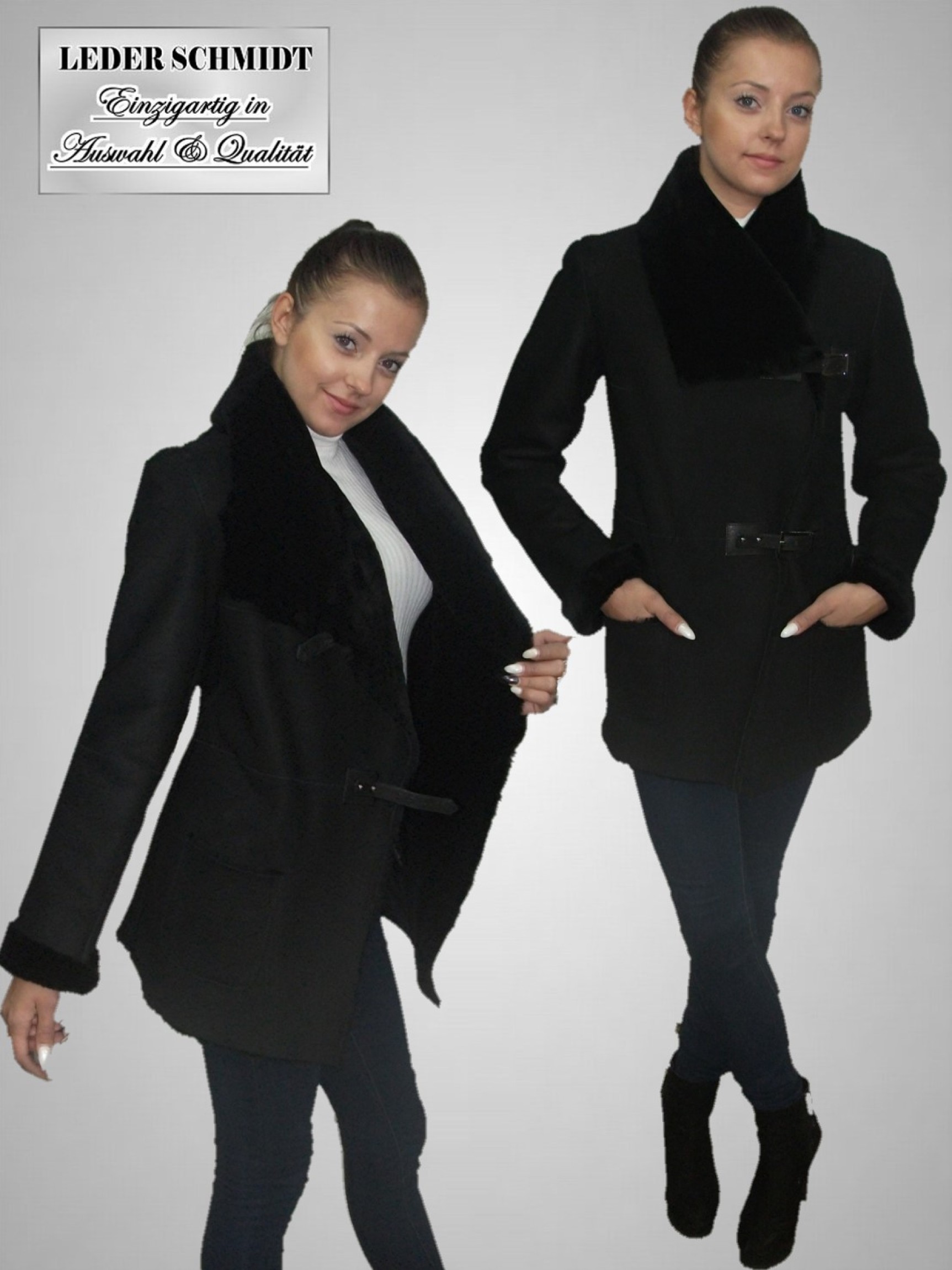 echte leichte Lammfelljacke Schaffelljacke lang schwarz