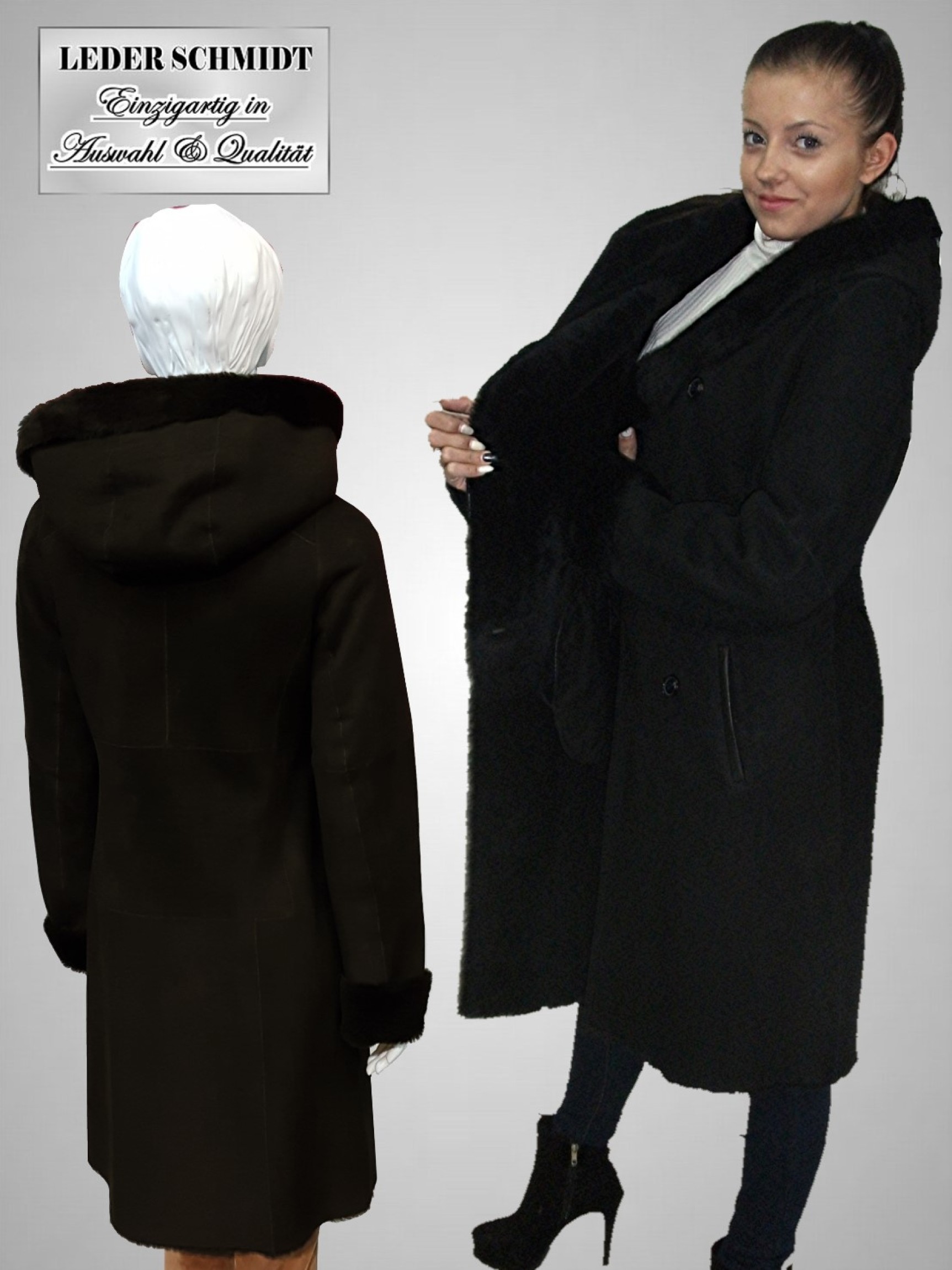 Damen Lammfellmantel mit Kapuze