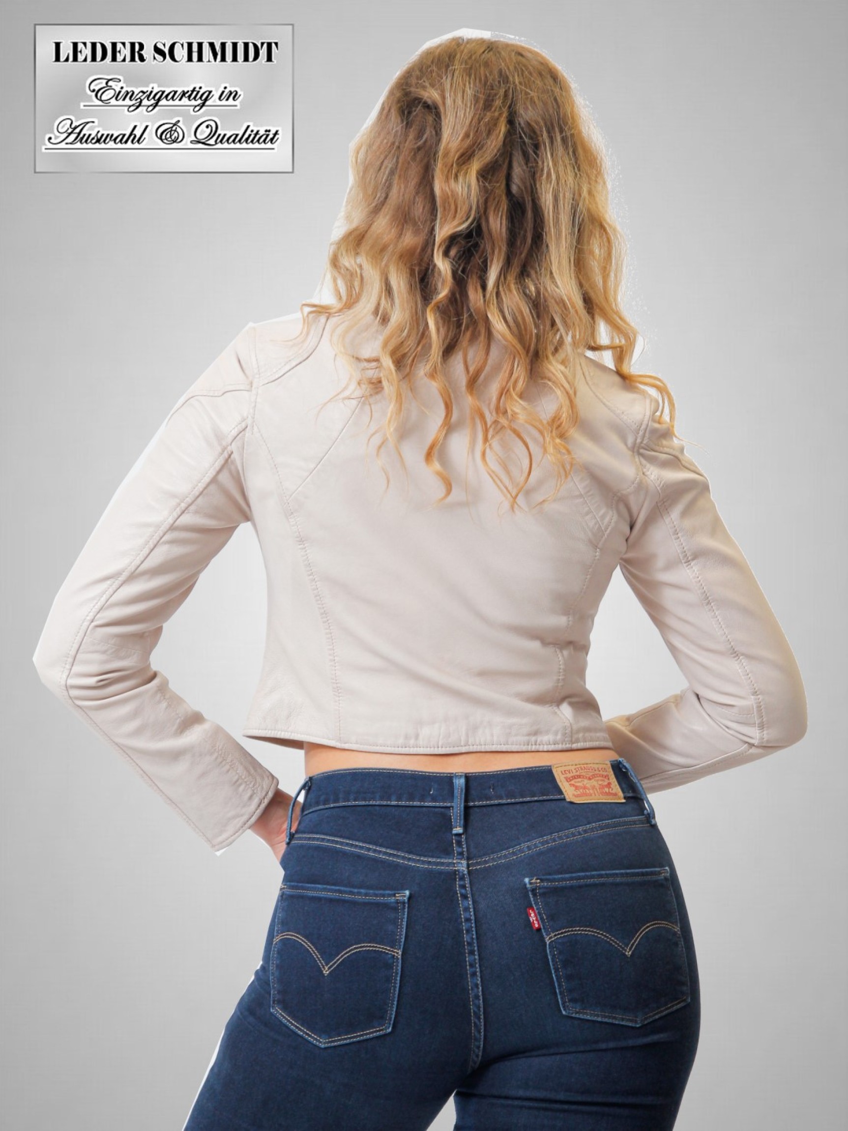 beige Damen Lederjacken kurz ohne Kragen