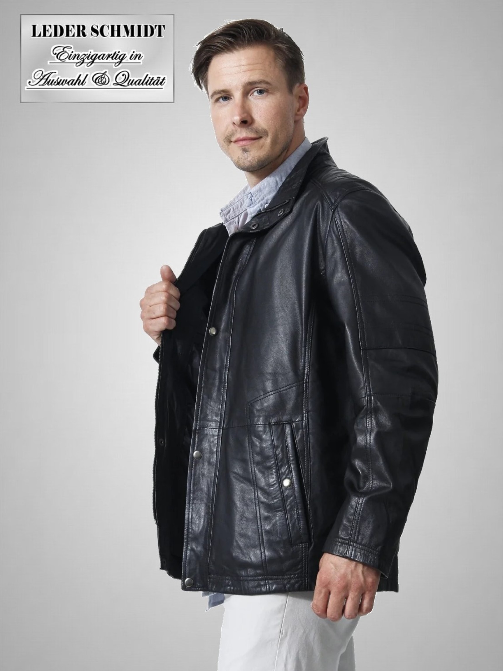 dünne Lederjacke für Herren schwarz klassisch