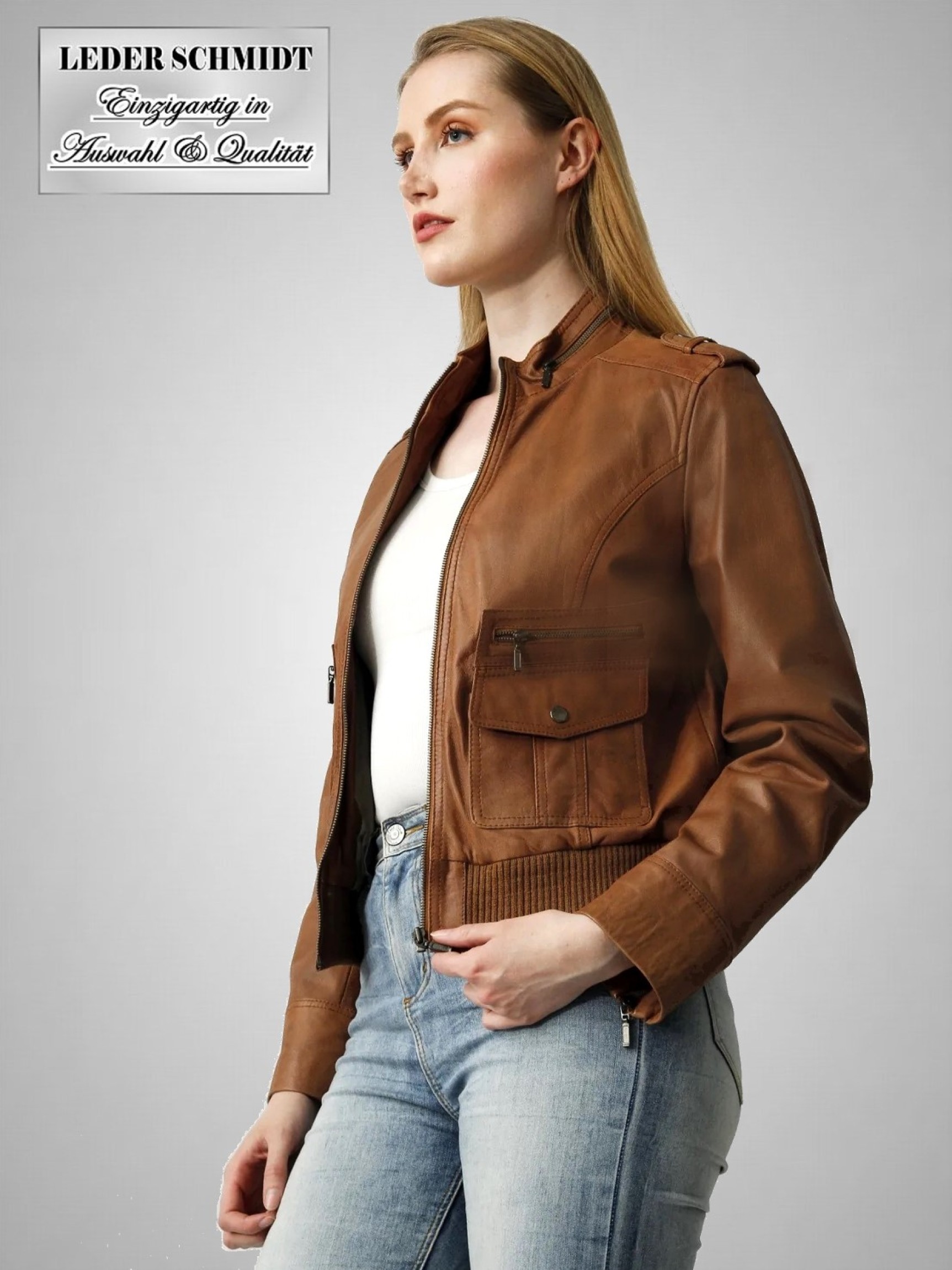 kurze braune Damen Lederjacke