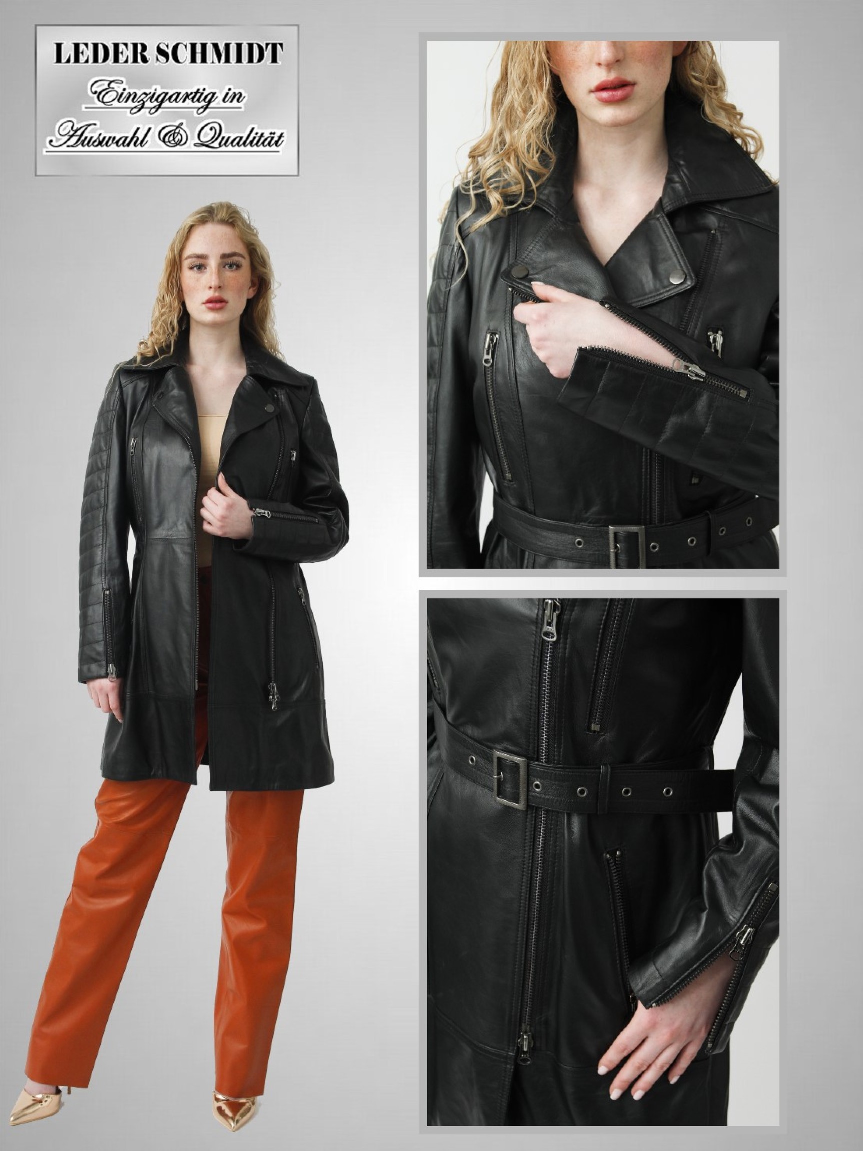 Damen Lederkurzmantel schwarz