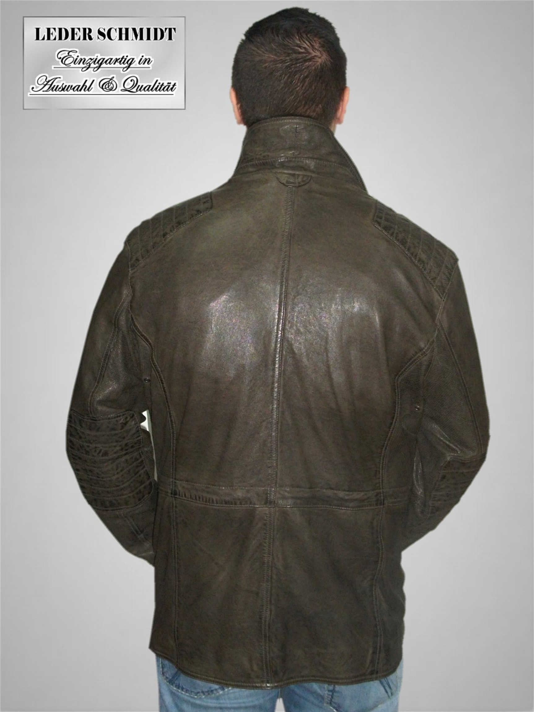 oliv langer Herren Lederjacke sportlich