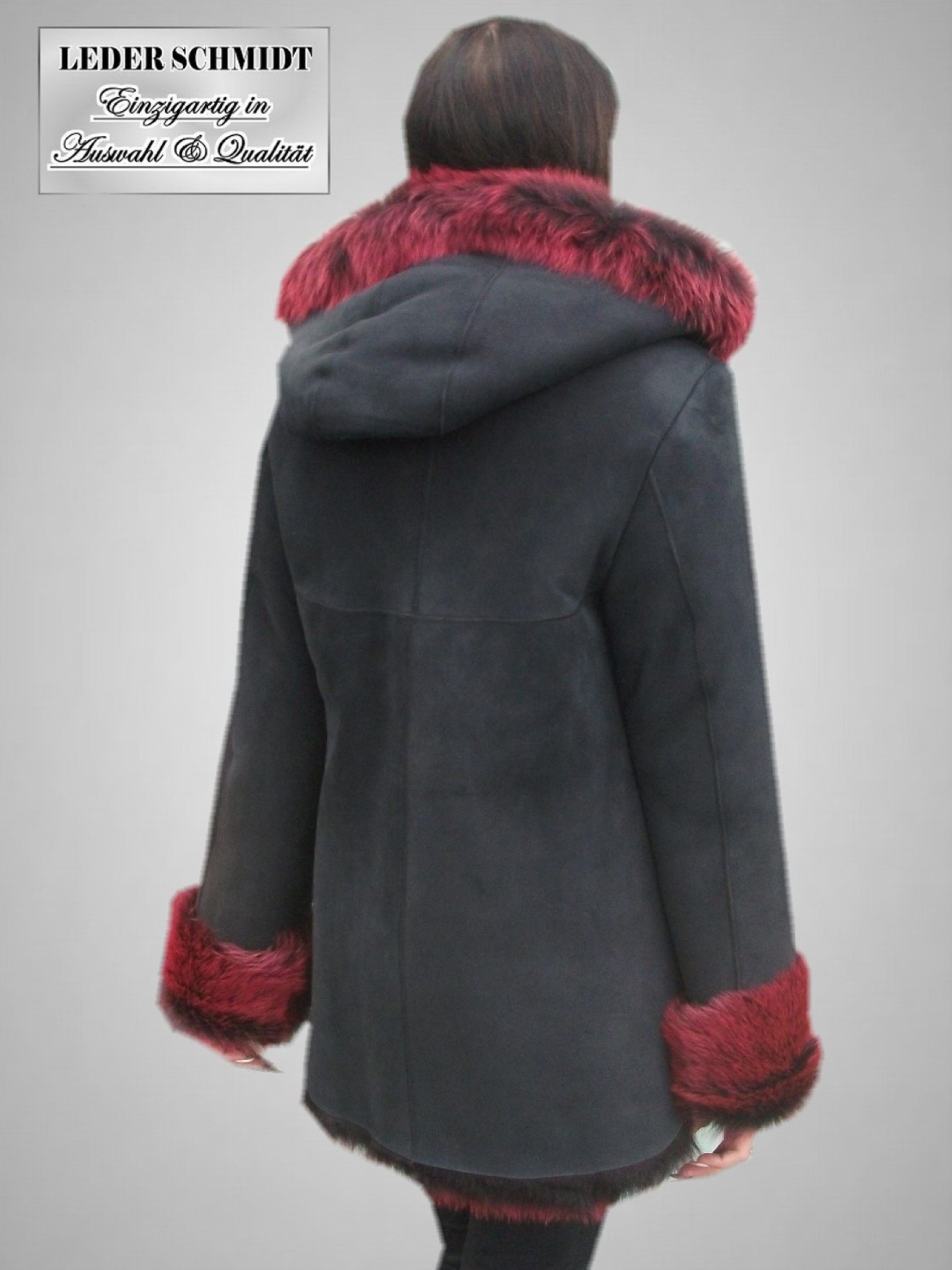 Lammfelljacke für Damen mit Kapuze
