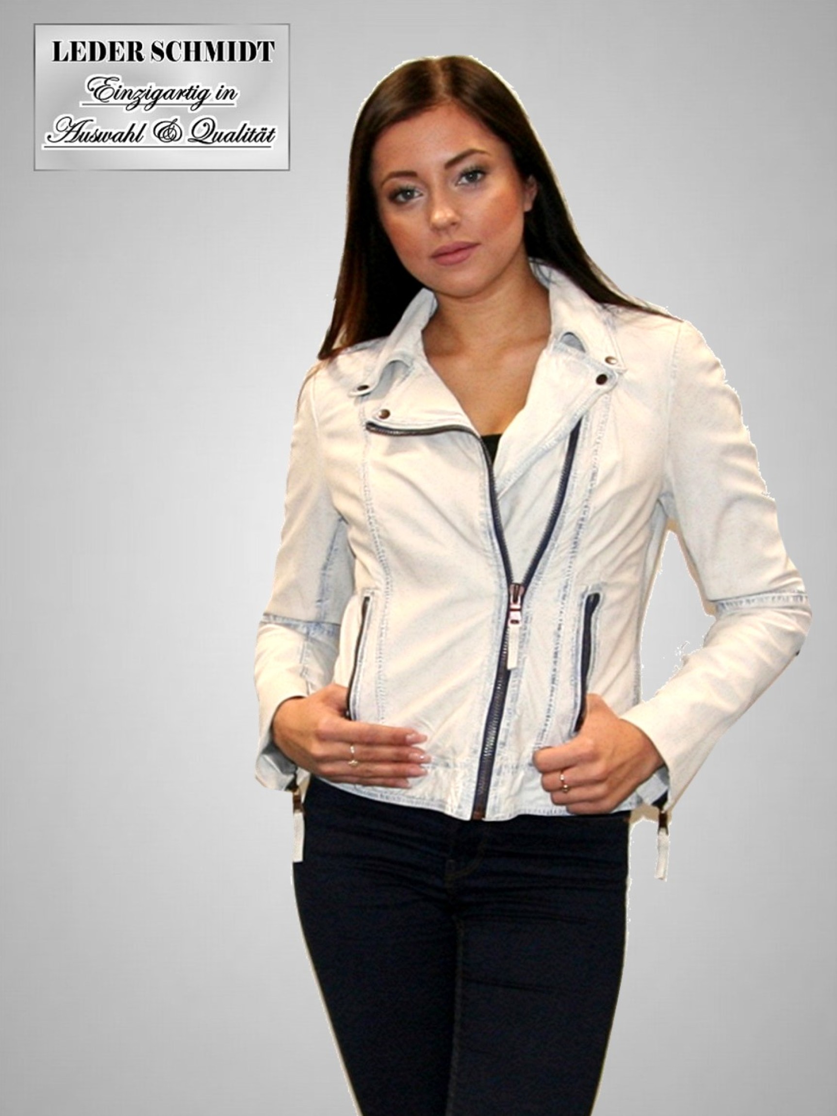 kurze weuße Damen Biker Lederjacke