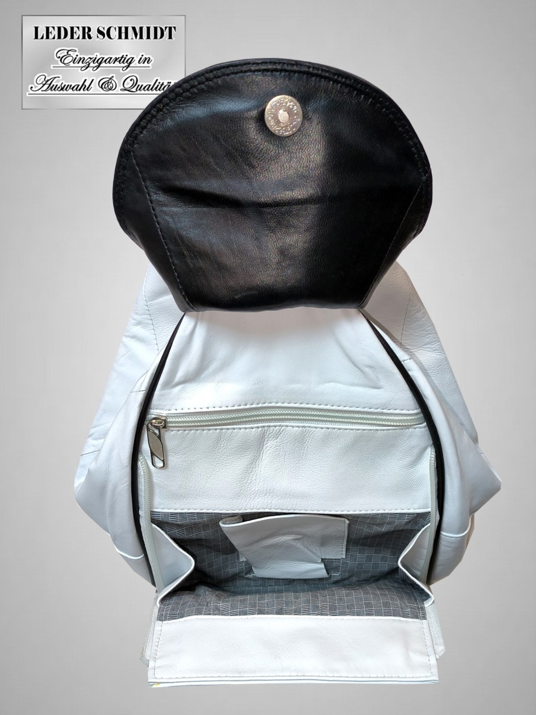 Leder Rucksack leicht weiß schwarz