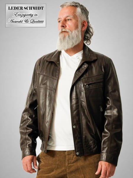 Herren Leder Blouson dunkel braun in bester Lammnappa-Qualität