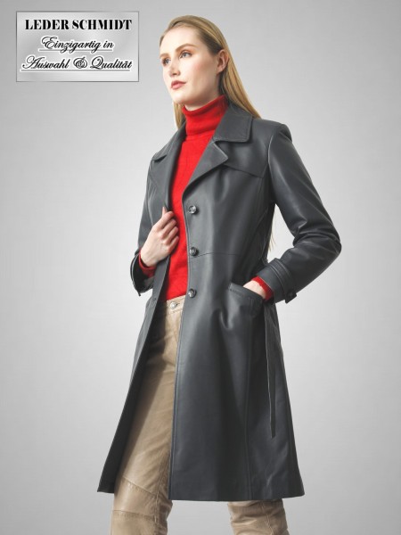Damen Ledermantel mit Gürtel