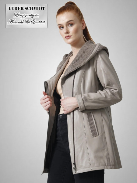 Damen Lederjacke mit Kapuze