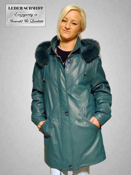 Damen-Lederparka mit Kapuze