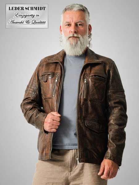 Sportliche halblange Herrenlederjacke aus weichem Lammnappa mit Lederstruktur