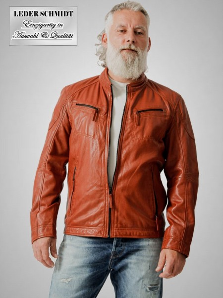 leichte Herren Biker-Lederjacke braun-orange